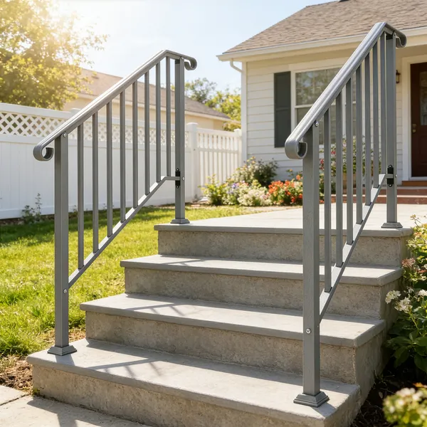 Silver Outdoor 3-Step Iron Handrail image 4