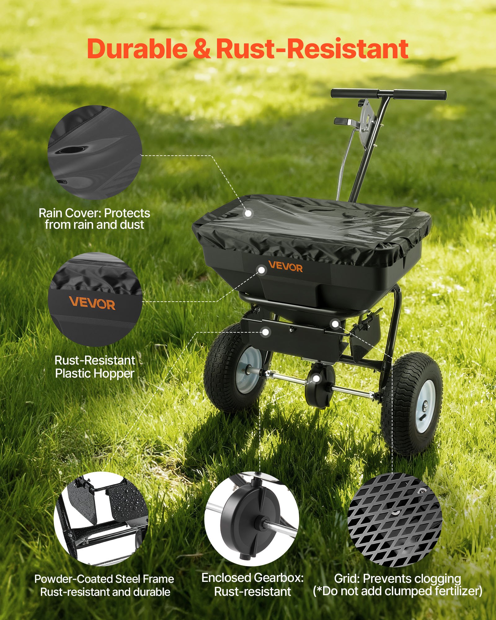 Walk-Behind Spreader, 12ft Spreading Width, Push Broadcast Spreader With 13" All-Terrain Tires, Adjustable Flow Control, 130lbs Capacity Hopper, Lawn Spreaders For Fertilizer Seed Ice Melt