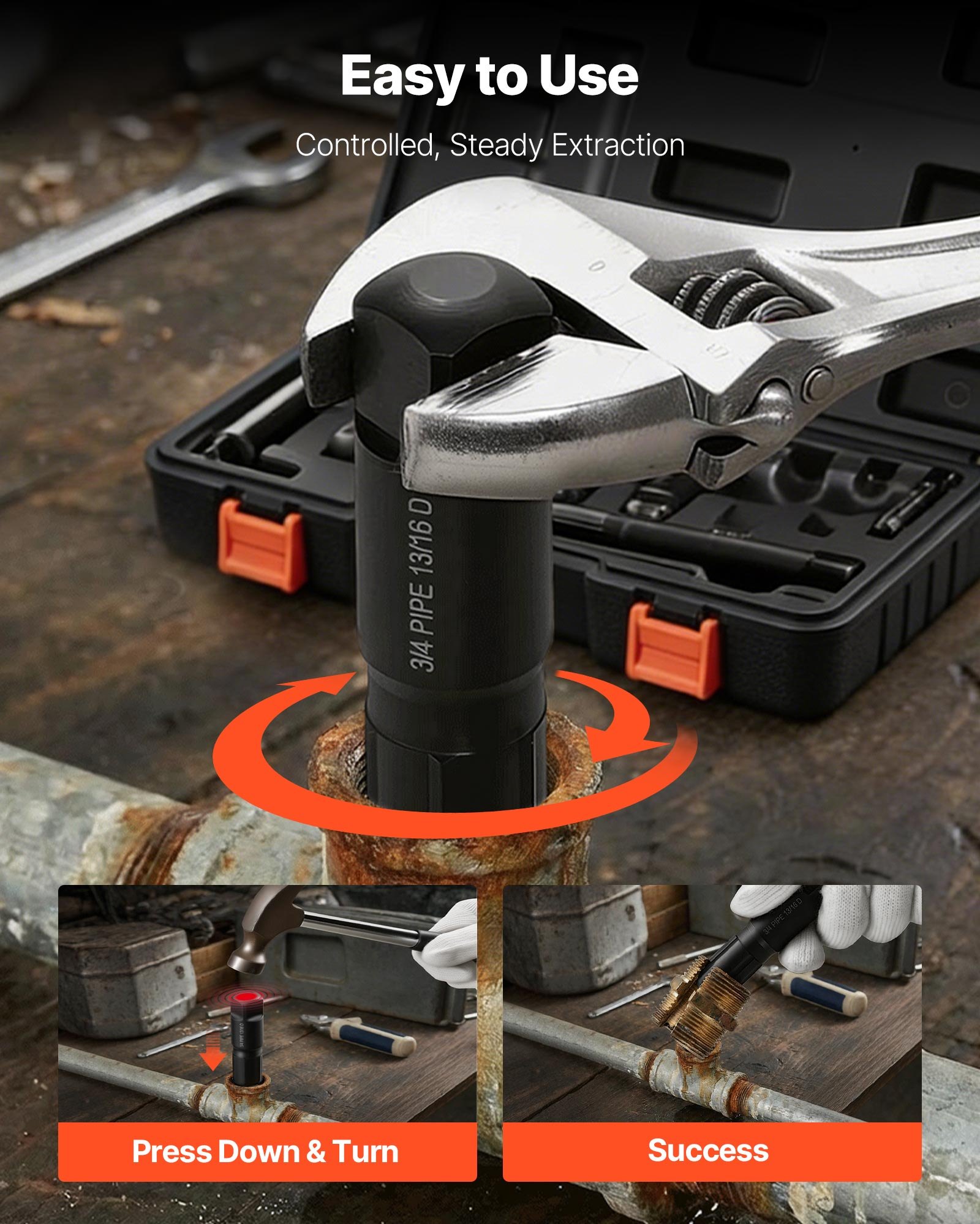 Pipe Extractor Set, 9 Pieces Heavy Duty Steel Broken Pipe Extractors, With Solid Storage Case, Cr-Mo Steel For Removing 1/8" To 1" Damaged Threaded Pipes And Fittings, For Plumbers Mechanics DIY