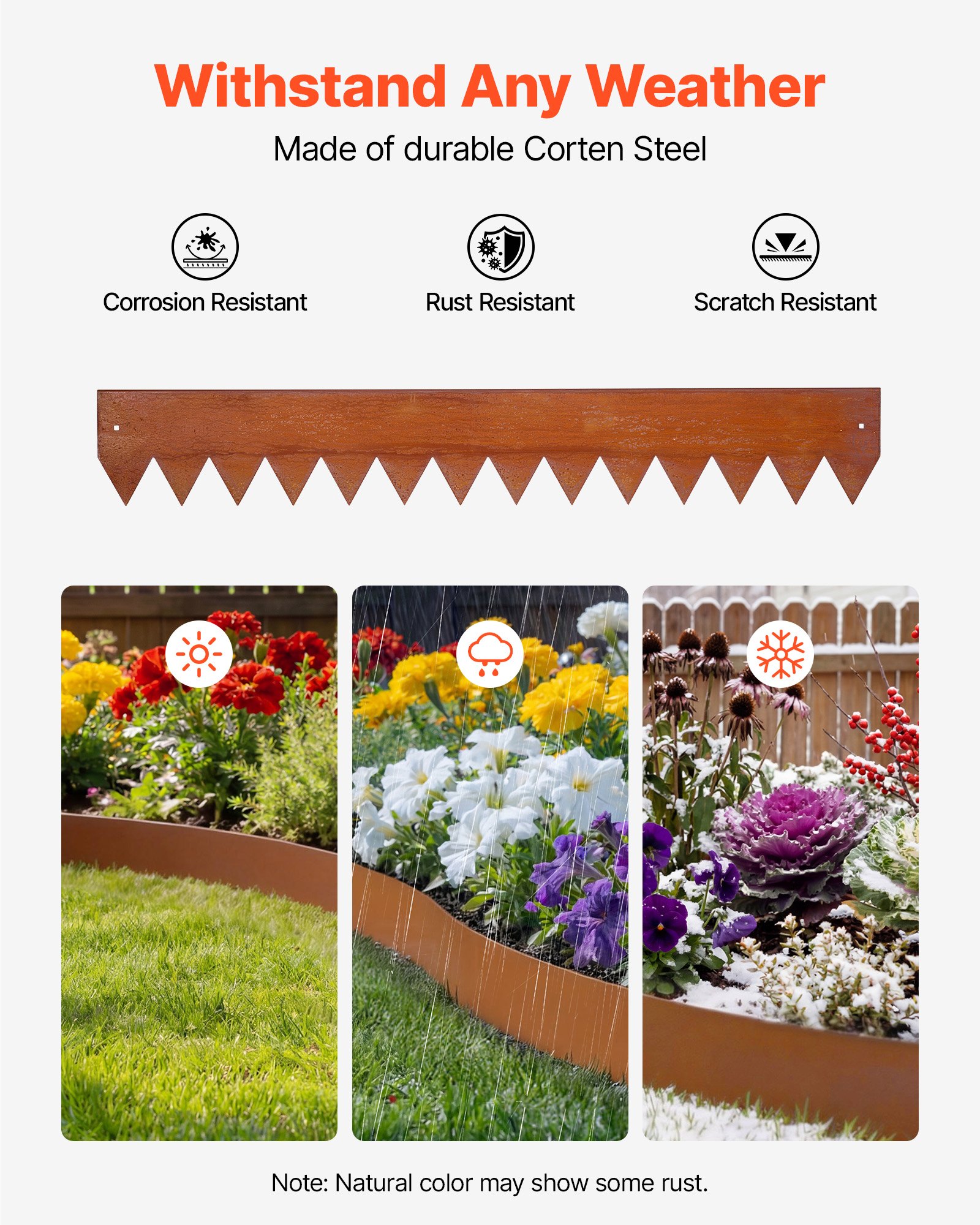 Corten Steel Landscape Edging, 6-Pack 40 X 6 Inch Metal Edging For Landscaping With 8 Connecting Plates, Bendable Metal Garden Edge Border For Flower Bed, Yard Pathway, Rust
