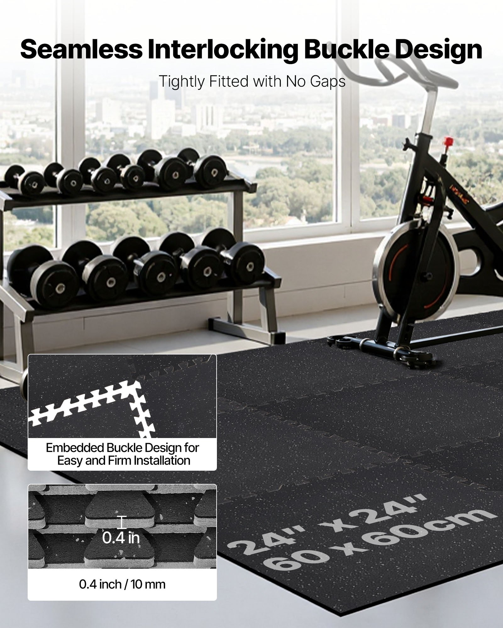 Puzzle Exercise Mat, 24 PCS Fitness Equipment Mats, 24 X 24 X 0.4 In, High-Density EVA Foam Mats Set, Interlocking Rubber Soft Tiles, Protective Floor Padding With Gray Dots For Home Gym Office