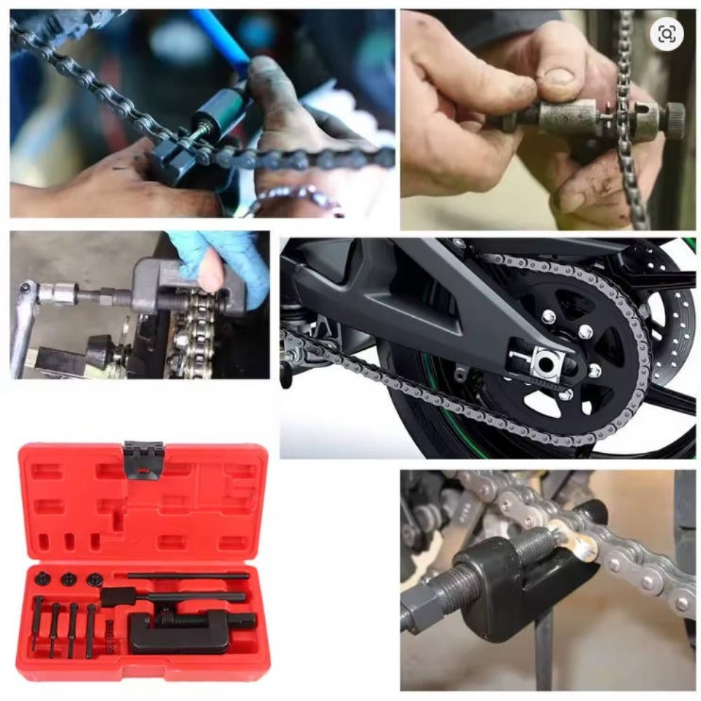 Support pan European shipping--13-Piece Motorcycle Bike ATV Chain Breaker & Riveting Tool Kit CR-V Steel Storage Case Fits #35 - #630 Chains