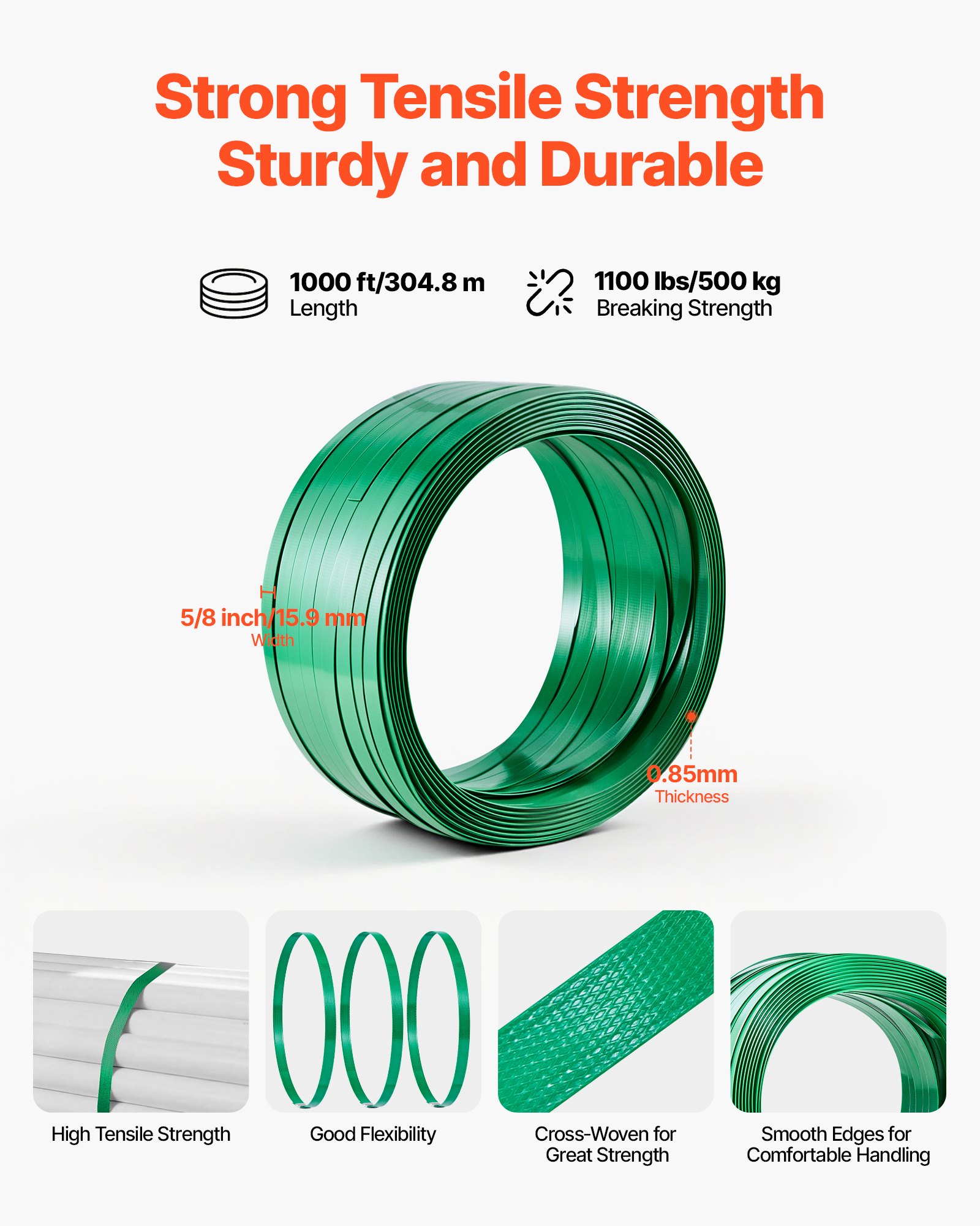 Banding Strapping Kit, Heavy Duty Banding Sealer Tool With 1000 Ft Length PET Band, 300 Metal Seals, Plastic Manual Pallet Packaging Strapping Kit For Warehouse/Shipping/Moving/Home, Orange