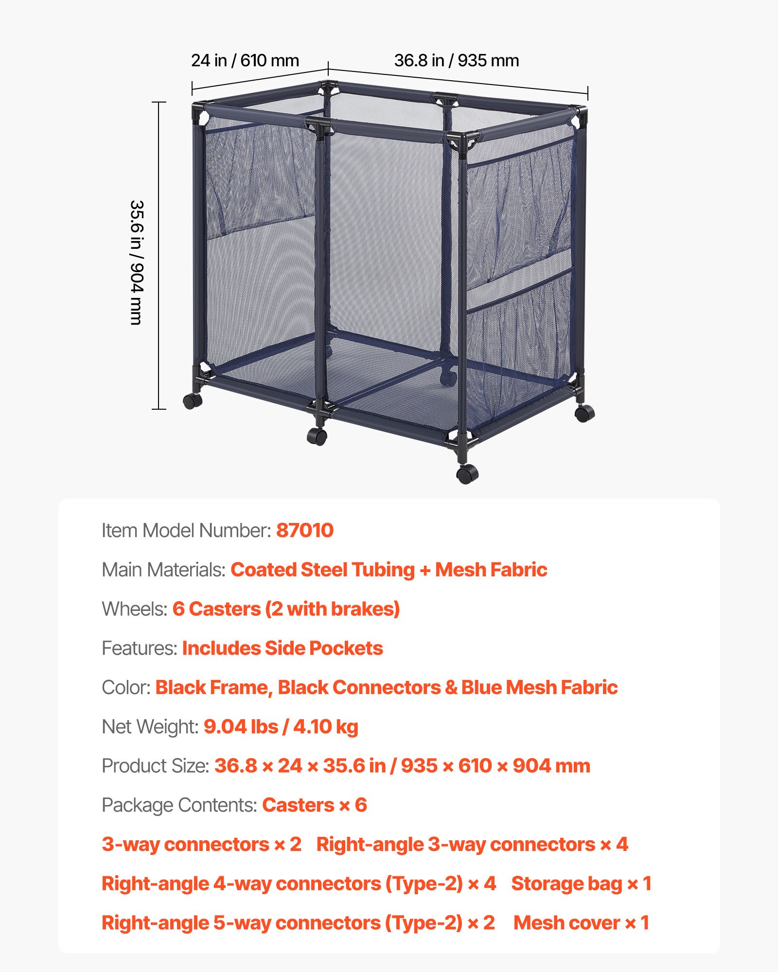 Pool Storage Bin, 36.8 X 24 X 35.6 In, Rolling Pool Float Storage Organizer With Side Pockets & Casters, Heavy Duty Metal Frame, Poolside Toys Noodles Holder Mesh Basket For Swimming Pools