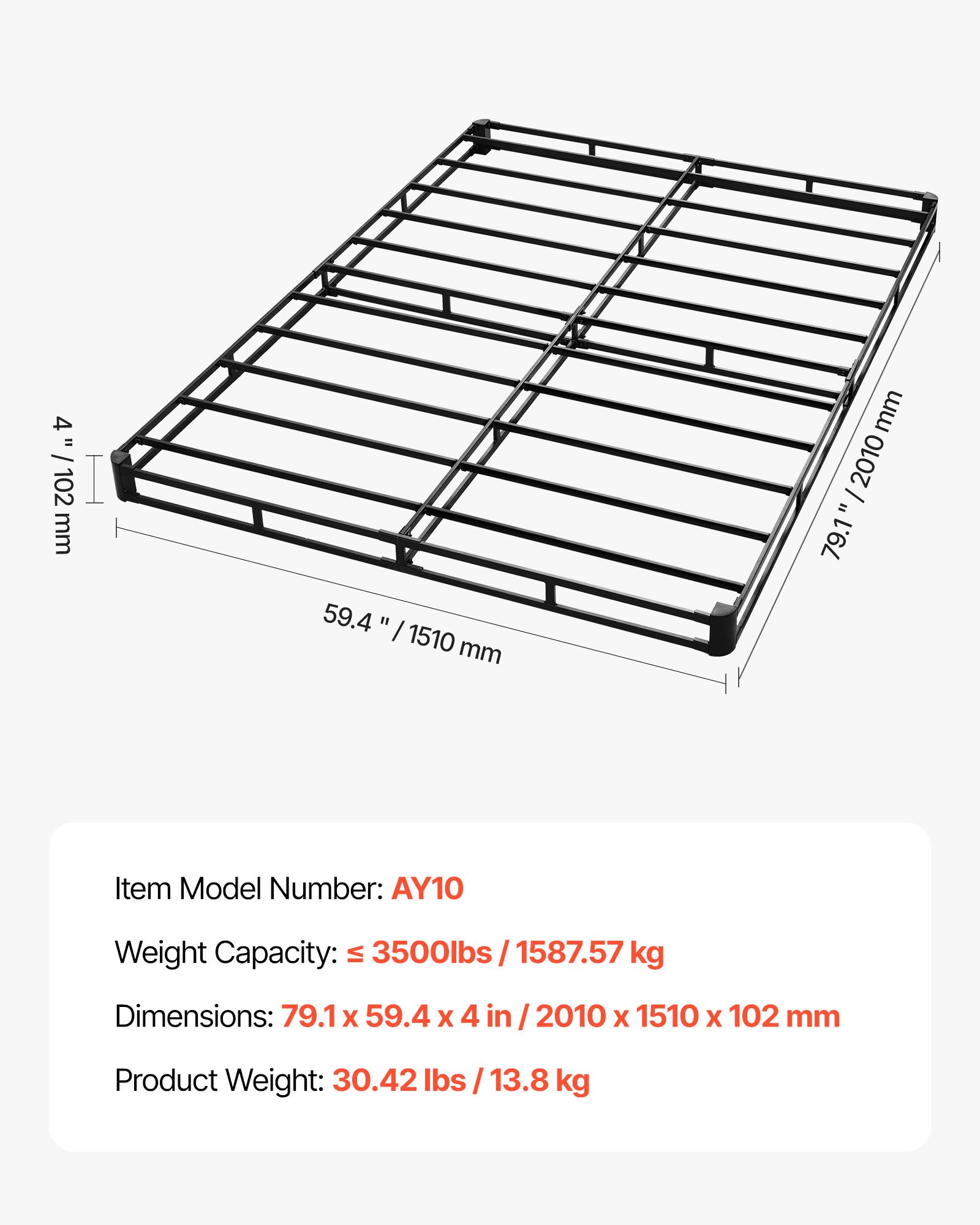 Box Spring, Queen Size Bed Frame With Washable Fabric Cloth, Heavy Duty Metal Frame For Queen Bed, 4 In Mattress Foundation, 3500 Lbs Max Weight Capacity, Easy Assembly, 79.1 L X 59.4 W X 4 H In