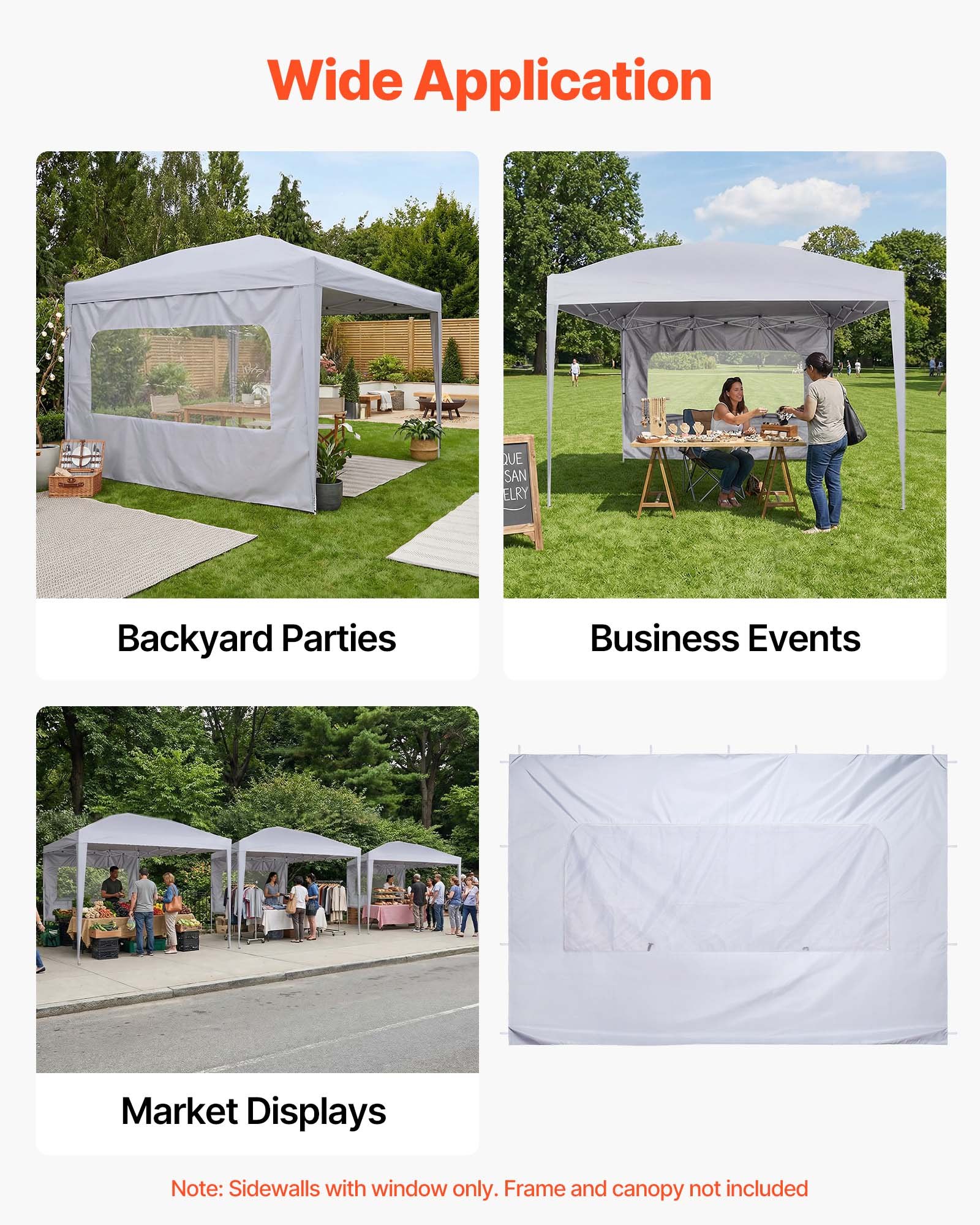 Canopy Sidewalls, Fit For 10 X 10 Ft Pop Up Canopy Tent, Tent Side Walls With Waterproof And Sunlight Protection Layer For Outdoor Event Tents, Vendor Booths, Camping (1 Sidewall Only, White)