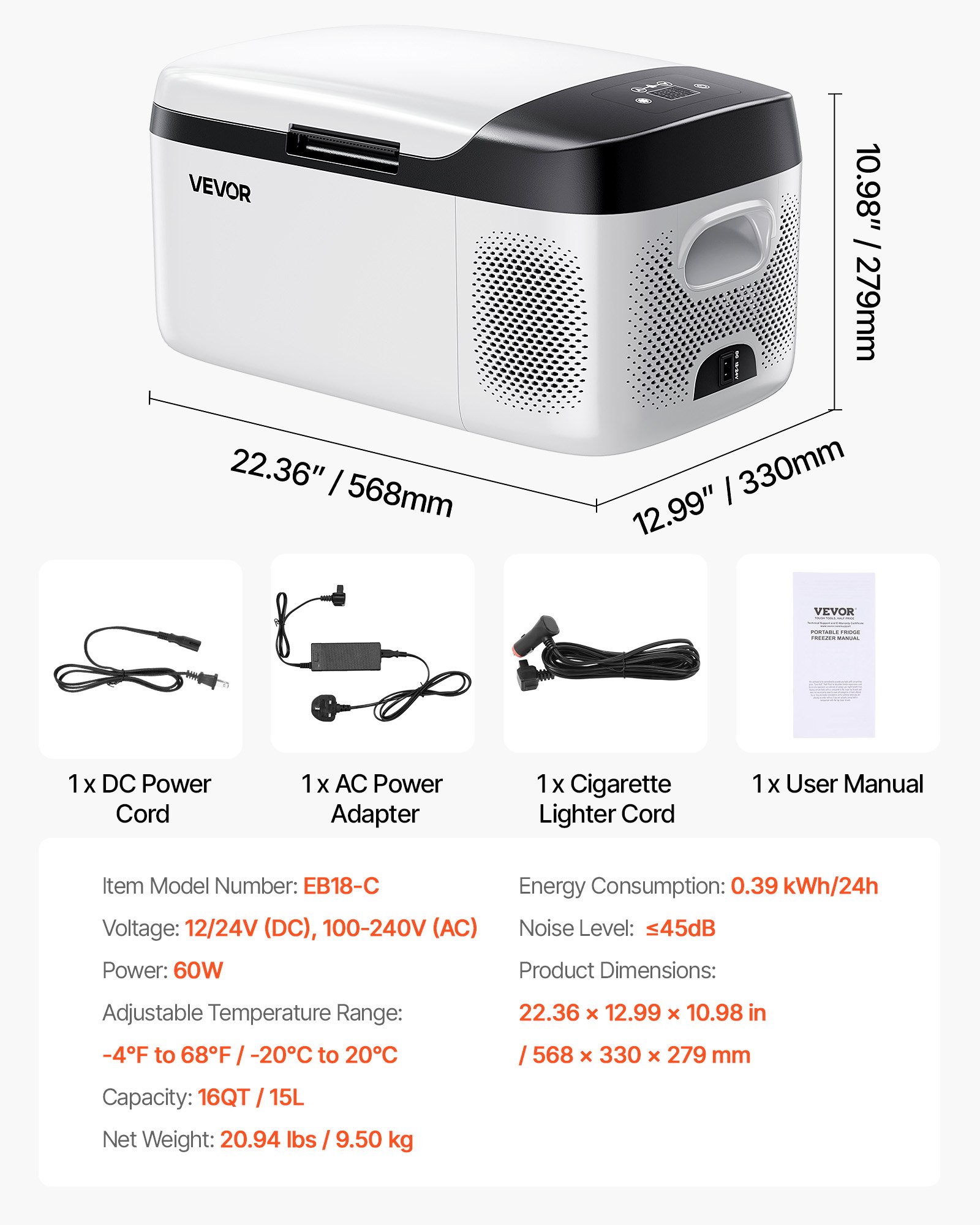 Car Refrigerator, DC 12/24V AC100-240V Compressor Electric Cooler, -4°F To 68°F Car Fridge With APP Control, 16 QT Cars Freezer For RVs, Campsites, Boats, Camping, Fishing, 60W Portable Freezer