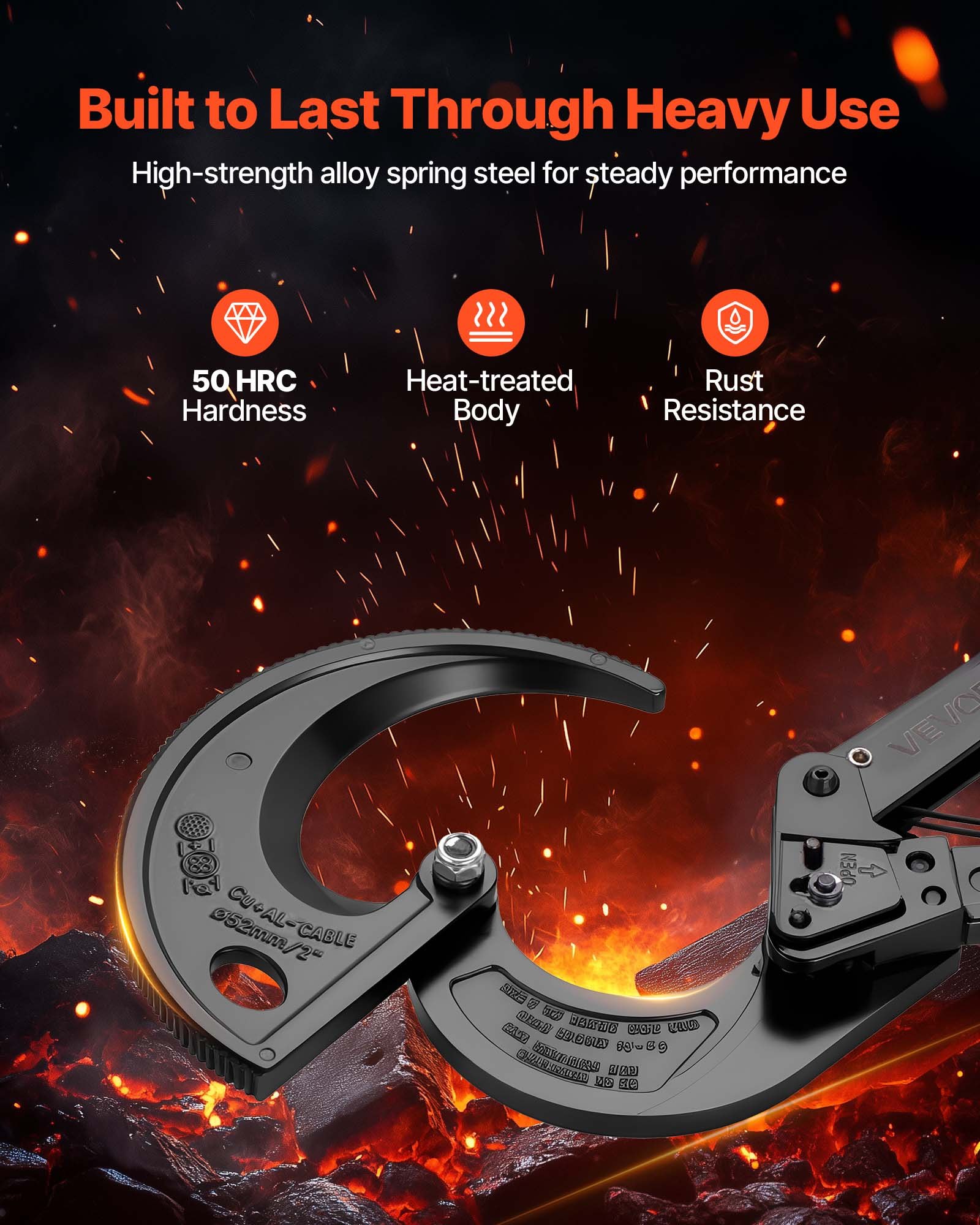 Ratcheting Cable Cutter, Spring Steel Blades With Insulated Handles, Quick-Release Button, Heavy Duty Ratchet Cable Wire Cutter For Cutting Copper & Aluminum Cables Up To 800 MCM / 400 Mm²
