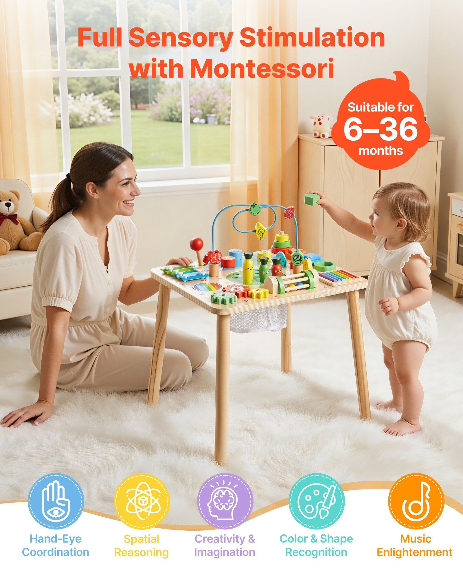 Montessori Activity Table For Toddler 1-3 Years Old, 13 In 1 Wooden Learn Activity Desk, Baby Play Table… image 2