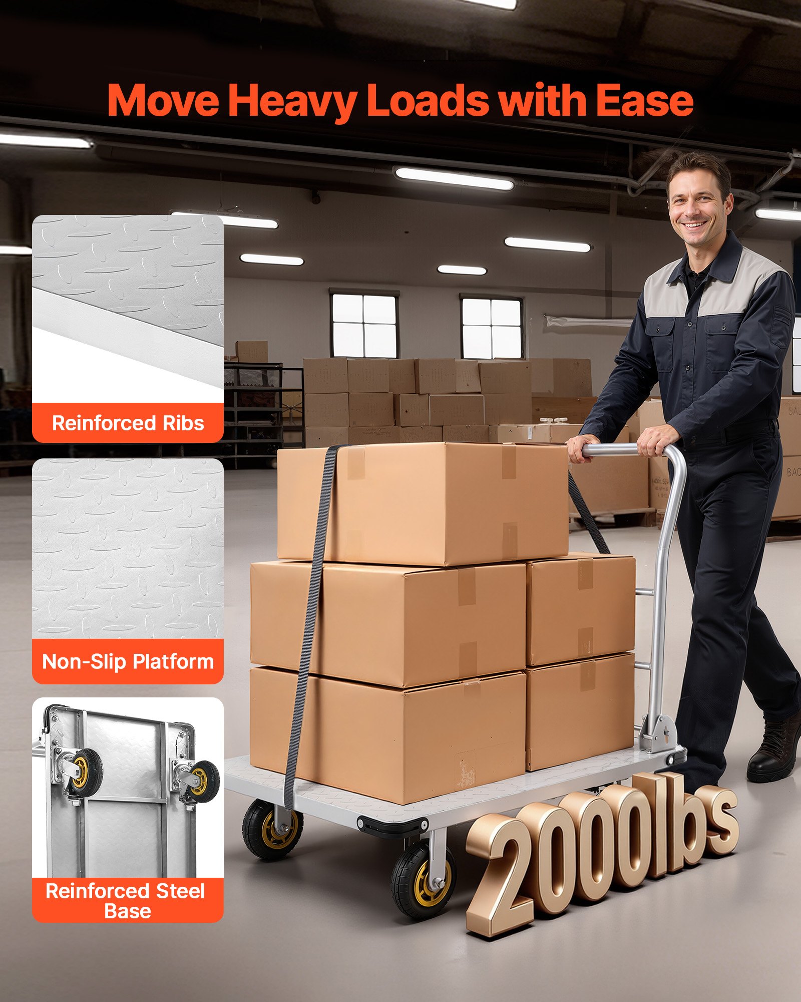 Platform Truck, 2000 Lbs Capacity, Heavy Duty Steel Flatbed Cart With Swivel Wheels And Handle, Foldable Platform Hand Push Truck Dolly, For Groceries, Garage, Warehouse, 35.4 X 23.6 X 35.4 In