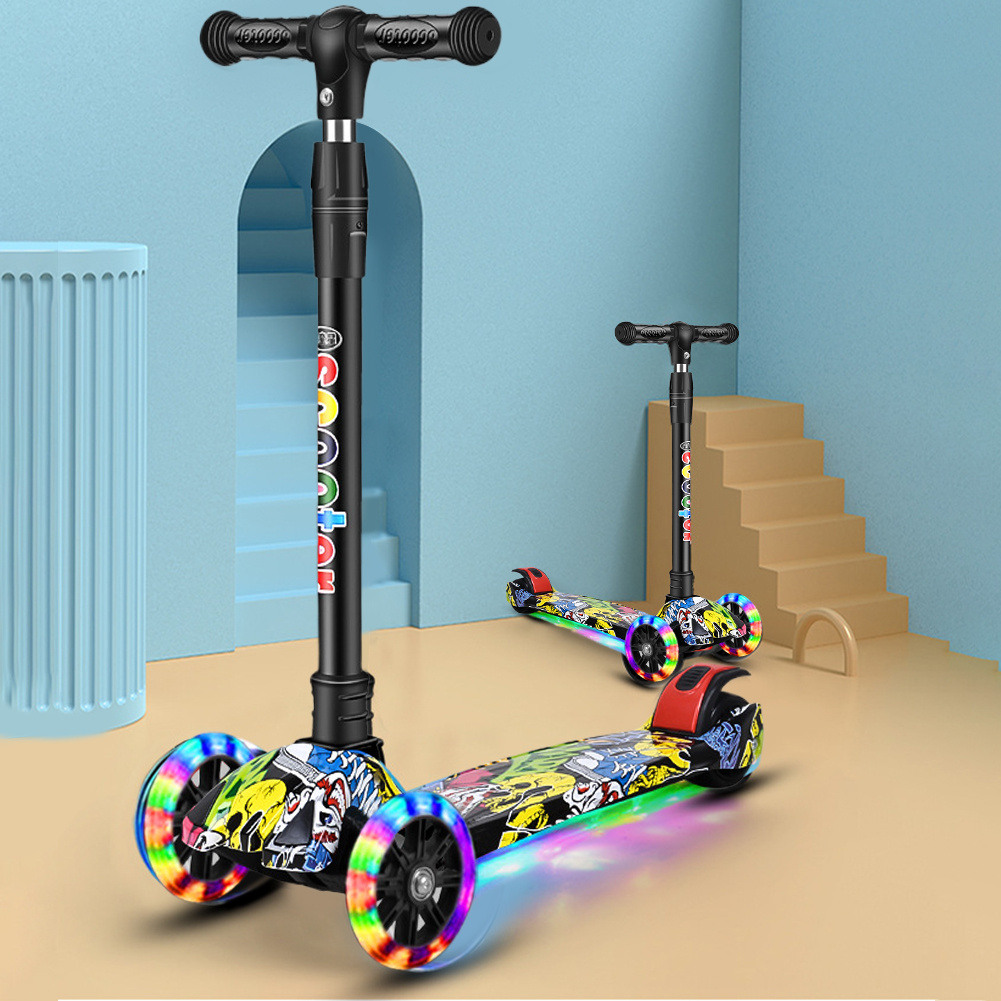 Support pan European shipping--3-in-1 Foldable Kids Scooter With Music & LED Lights, Large Wheels, Street Dance Design For Children Ages 6-12 - Xiao Wen Tong