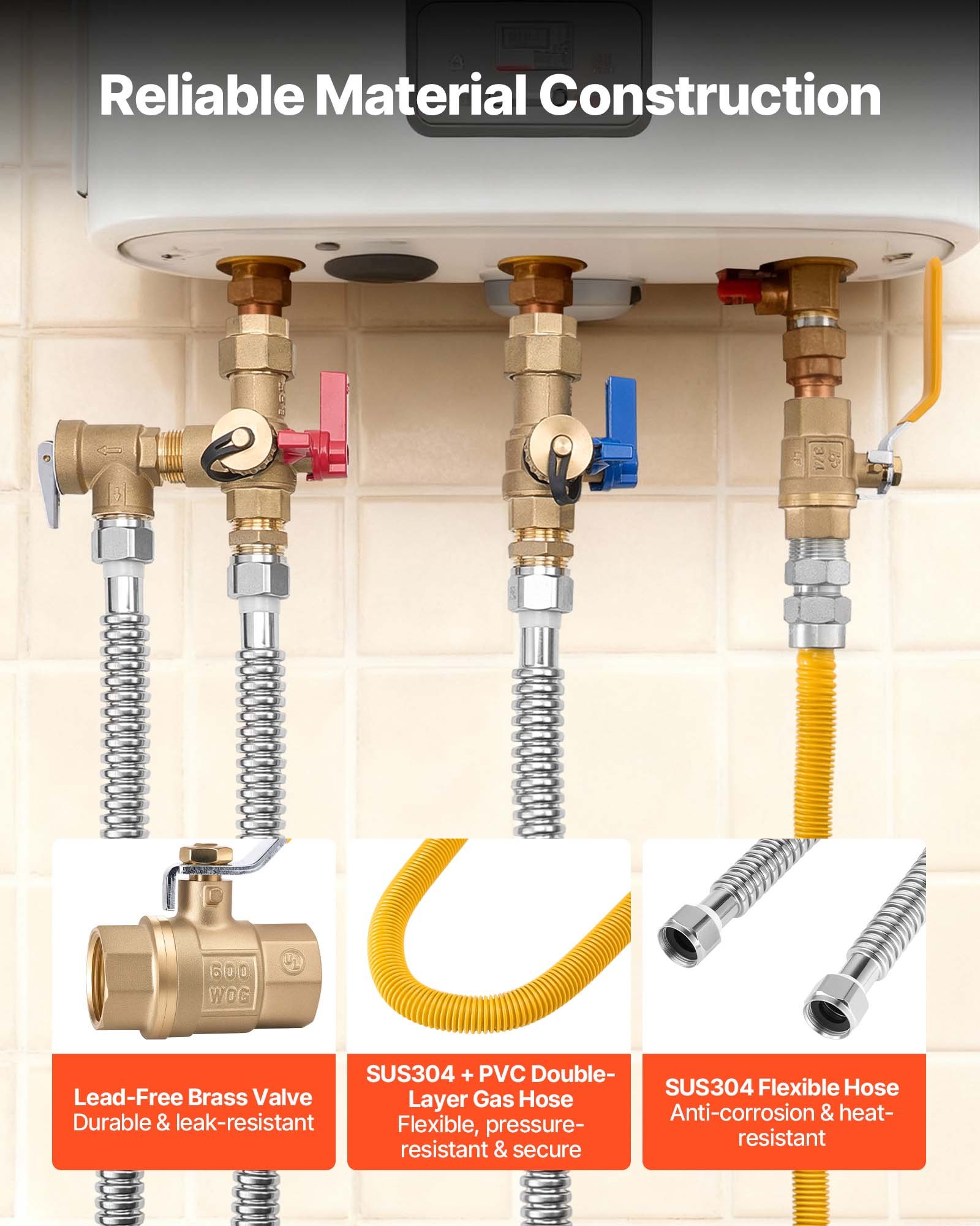 Water Heater Kit, 3/4 Inch Cold & Hot Water Plumbing Repair Kit With 600 WOG... 3