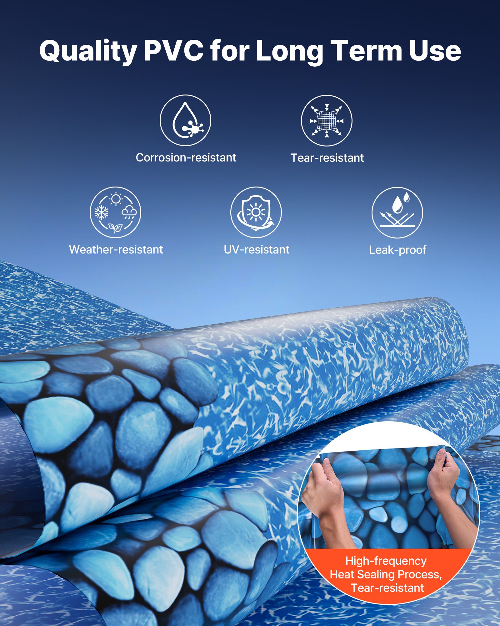 15ft Pool Liner, Round Overlap Swimming Pool Liner For 54 In Wall Height, Premium Vinyl, Easy Install With Leak-Proof Patches, Designed For Steel Sided Above-Ground,Outdoor, Boulder Swirl