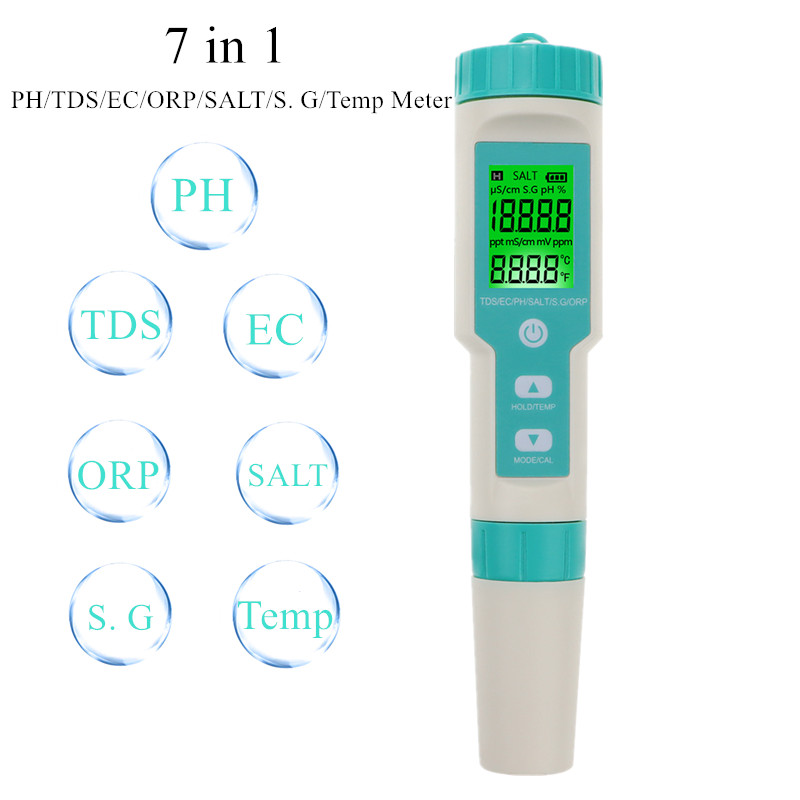 Support pan European shipping--7 In 1 PH/TDS/EC/ORP/Salinity/S.G/Temperature Meter C-600 Water Quality Tester For Drinking Water, Aquariums