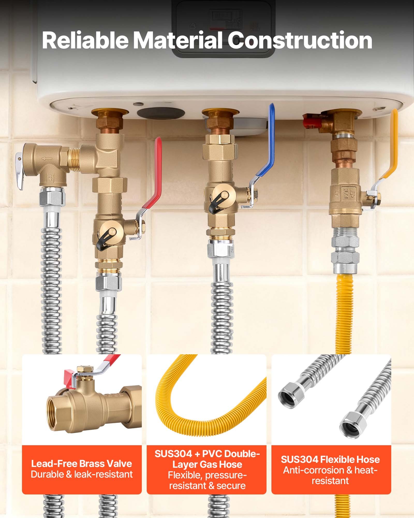 Water Heater Kit, 3/4 Inch Cold & Hot Water Plumbing Repair Kit With 600 WOG... 3