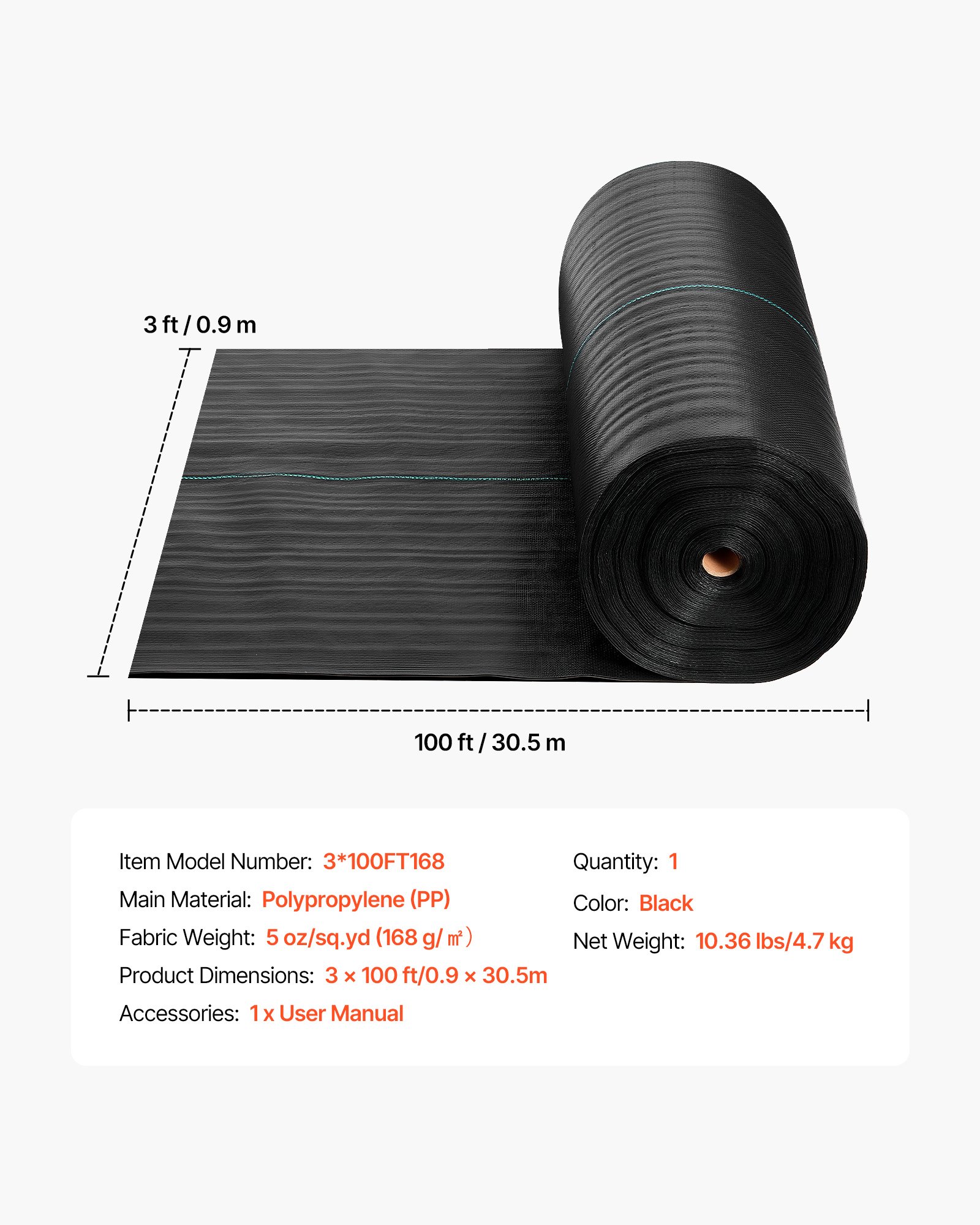 Weed Barrier Fabric Heavy Duty, 3x100FT 5oz Landscape Fabric, Woven Weed Blocker Fabrics, Garden Fabrics Weeds Barrier, Weeds Control Ground Cover, Geotextile Webbing, Gardening Mat, Black