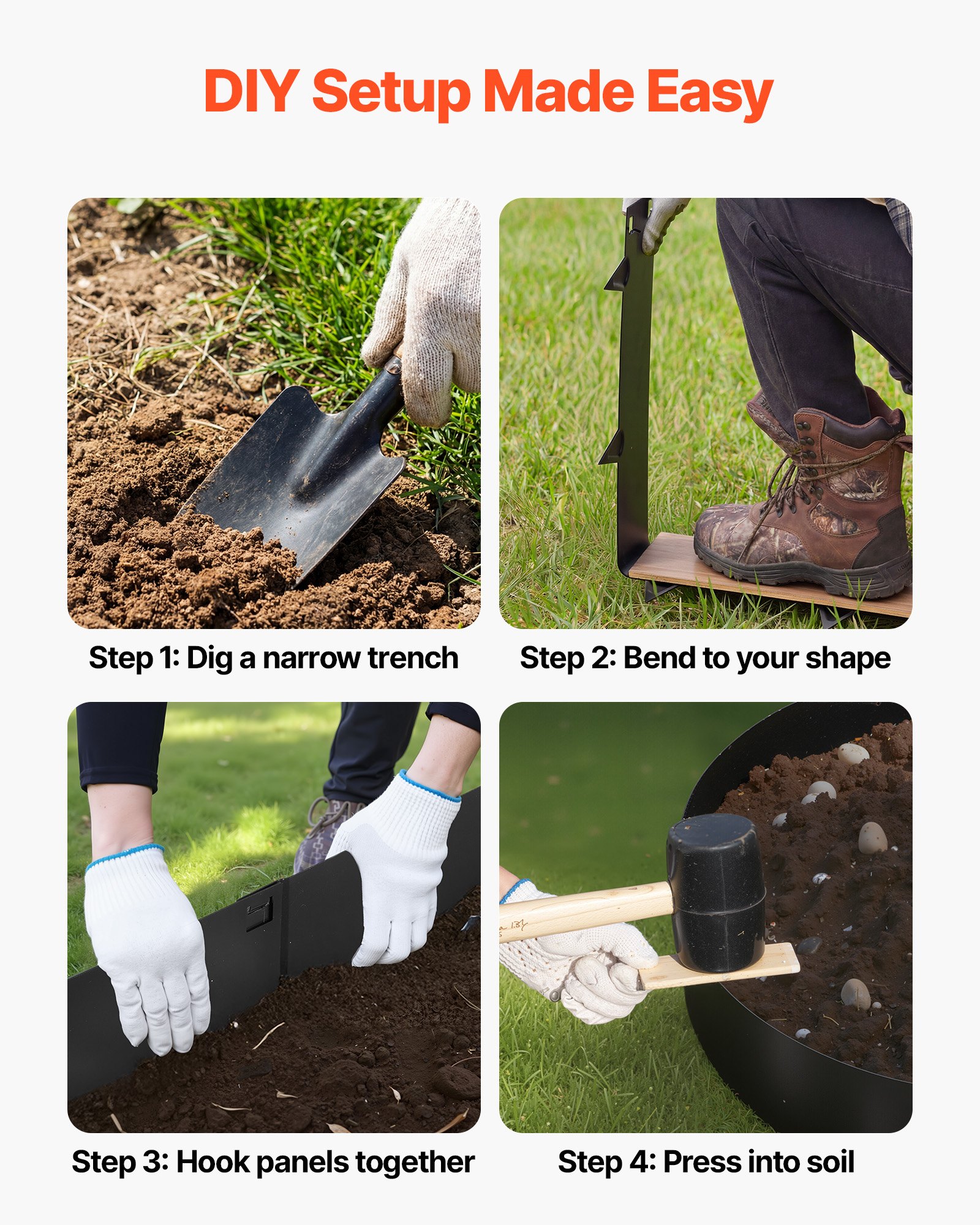 Galvanized Steel Landscape Edging, 6-Pack 40 X 8.15 Inch Metal Edging For Landscaping With Gloves, Easy-to-Install, Heavy Duty Metal Garden Edge Border For Flower Bed, Yard Pathway