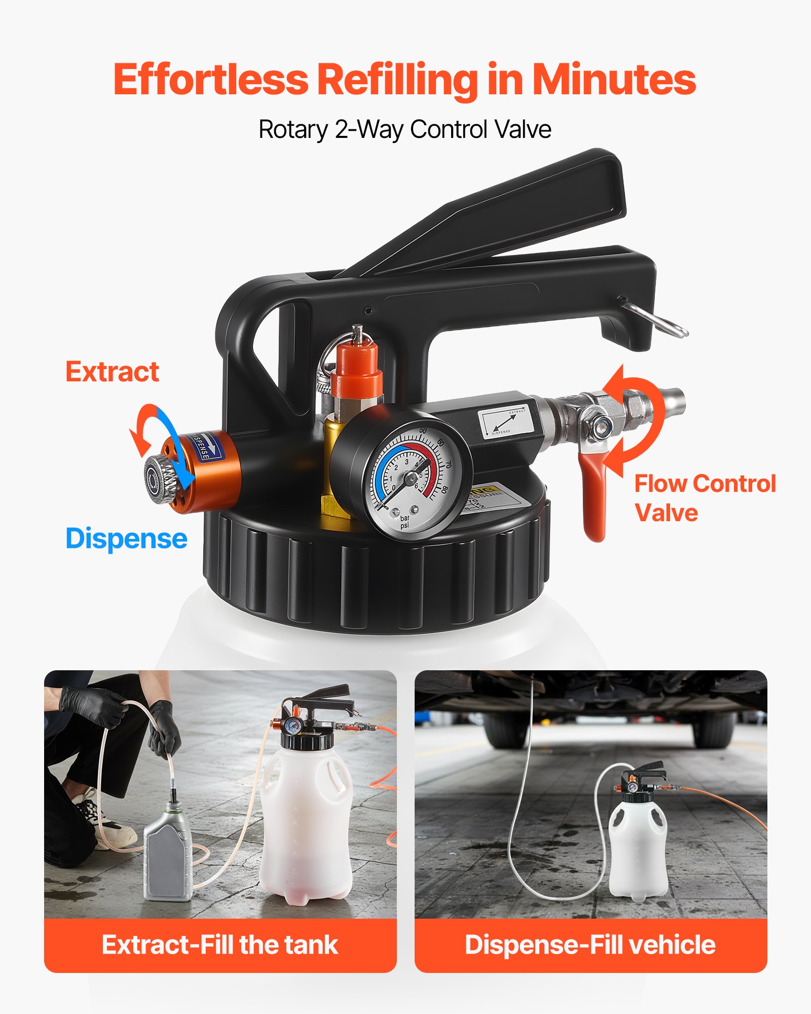 Transmission Fluid Pump, 8 L Pneumatic Oil Fluid Extractor, ATF Refill Dispenser Transfer Pump With 15 ATF Adapters, Oil Extractor Dispenser With HDPE Tank For Cars, Boats, Lawn Mowers image 3