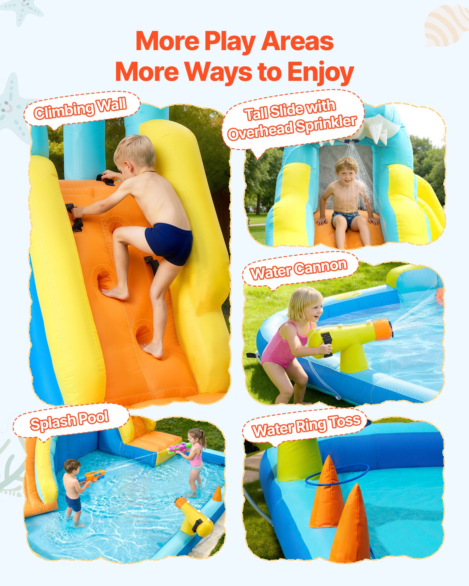 Inflatable Bounce House, 11.6 X 13.1 X 7.7 Ft Inflatable Bounce House Water Slide, Bouncer Castle With Bounces Zone, Climbing Wall, Splash Pool & Water Ring Toss, For 3 To 4 Kids Ages 3 To 8