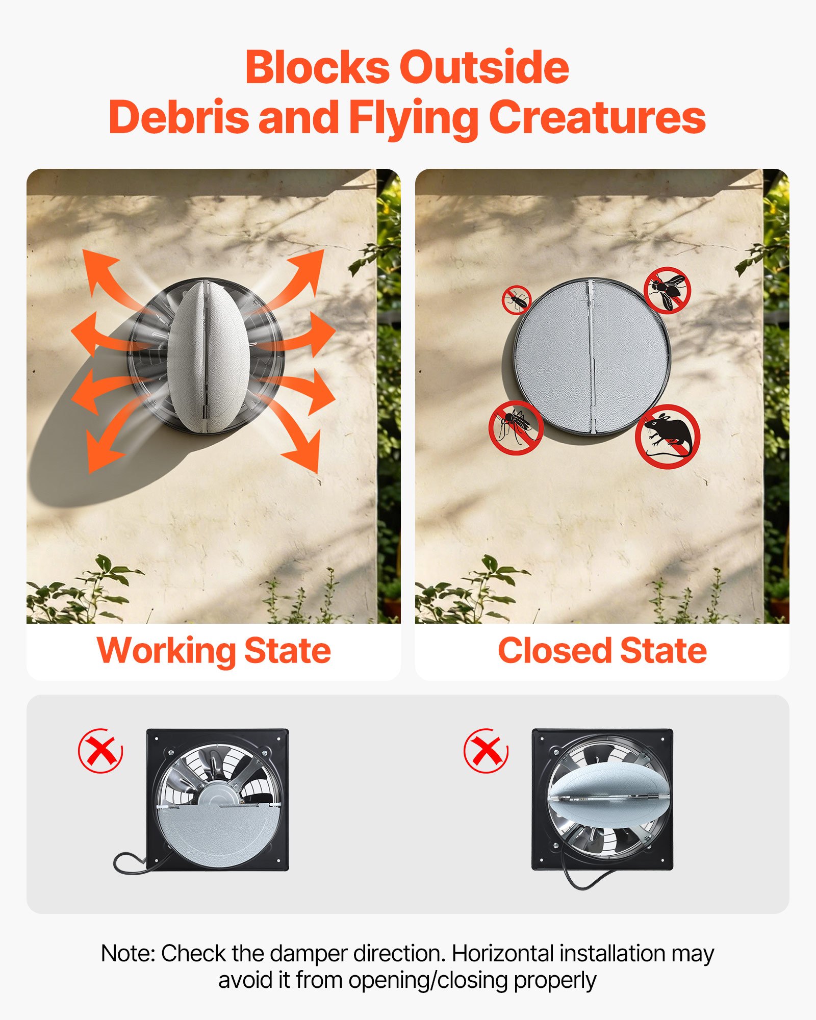 8 Inch Exhaust Fan, 576 CFM High Velocity Wall Mount Vent Fan With On/Off Control, Low Consumption, Portable Ventilation Extractor For Attic,Garage,Basement,Workshop,Kitchen, Chicken Coop,Black