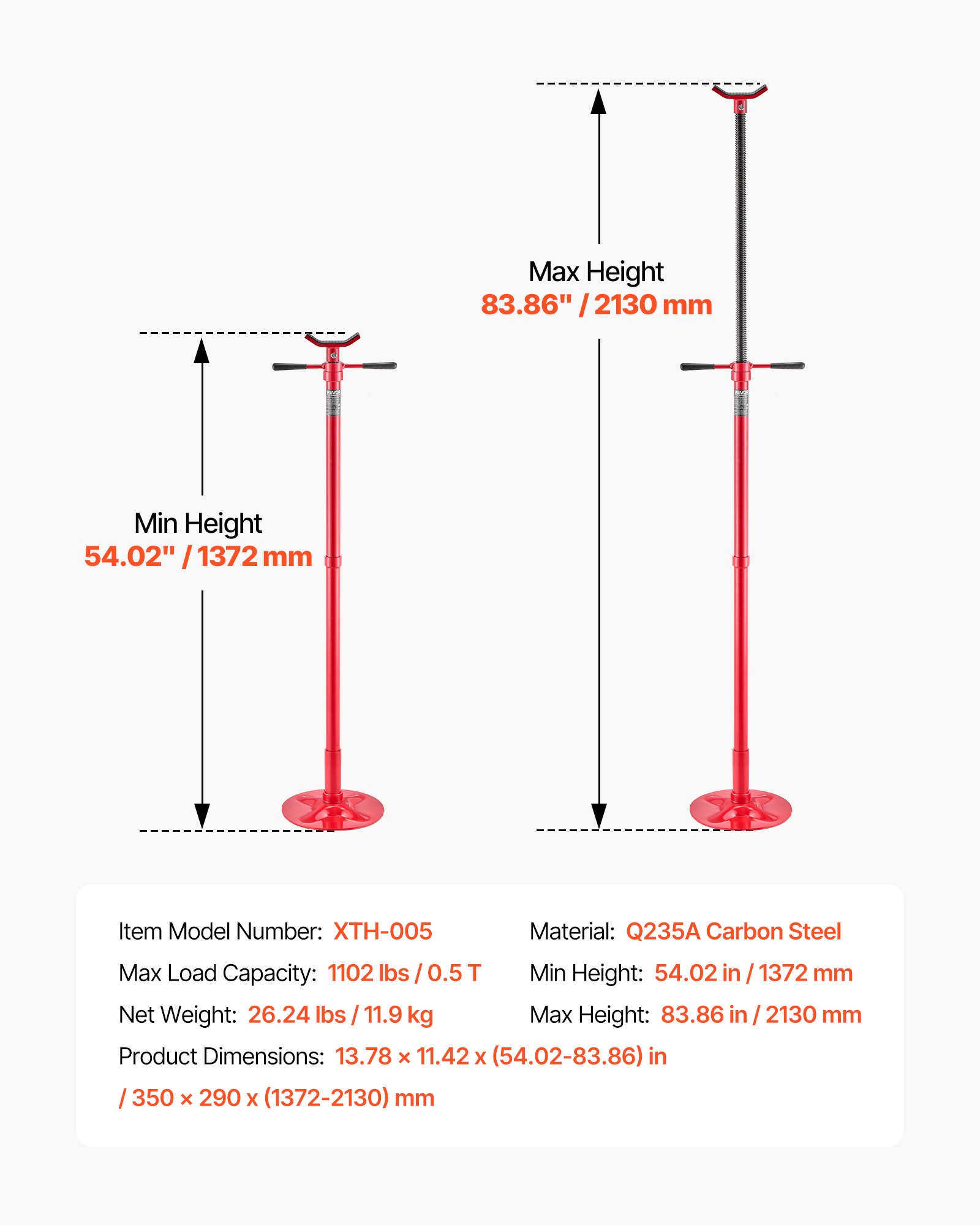Underhoist Support Stand, 1/2 Ton (1102 Lbs) Capacity Under Hoist Jack Stand, Lifting From 54.02" To 83.86", Bearing Mounted Spin Handle, Self-Locking Threaded Screw, Support Vehicle Components