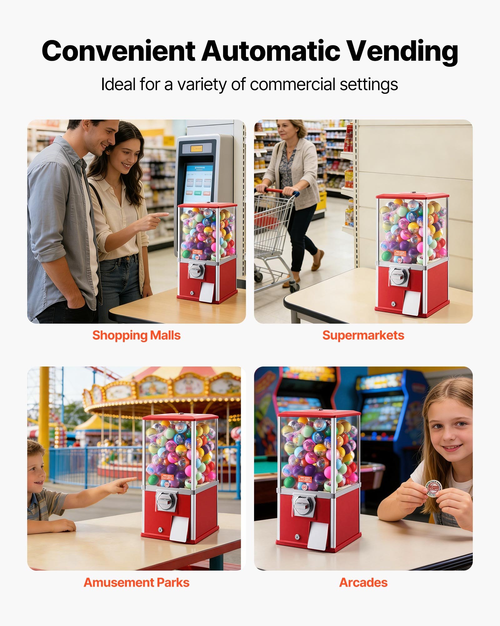 Gumball Machine, 21 Inch Height Candy Vending Machine Dispenser, 25-Cent Vending Machines For Shopping Malls, Supermarkets, Amusement Parks, Arcades, Holds Up To 180 1.77 Inch Spherical Candies