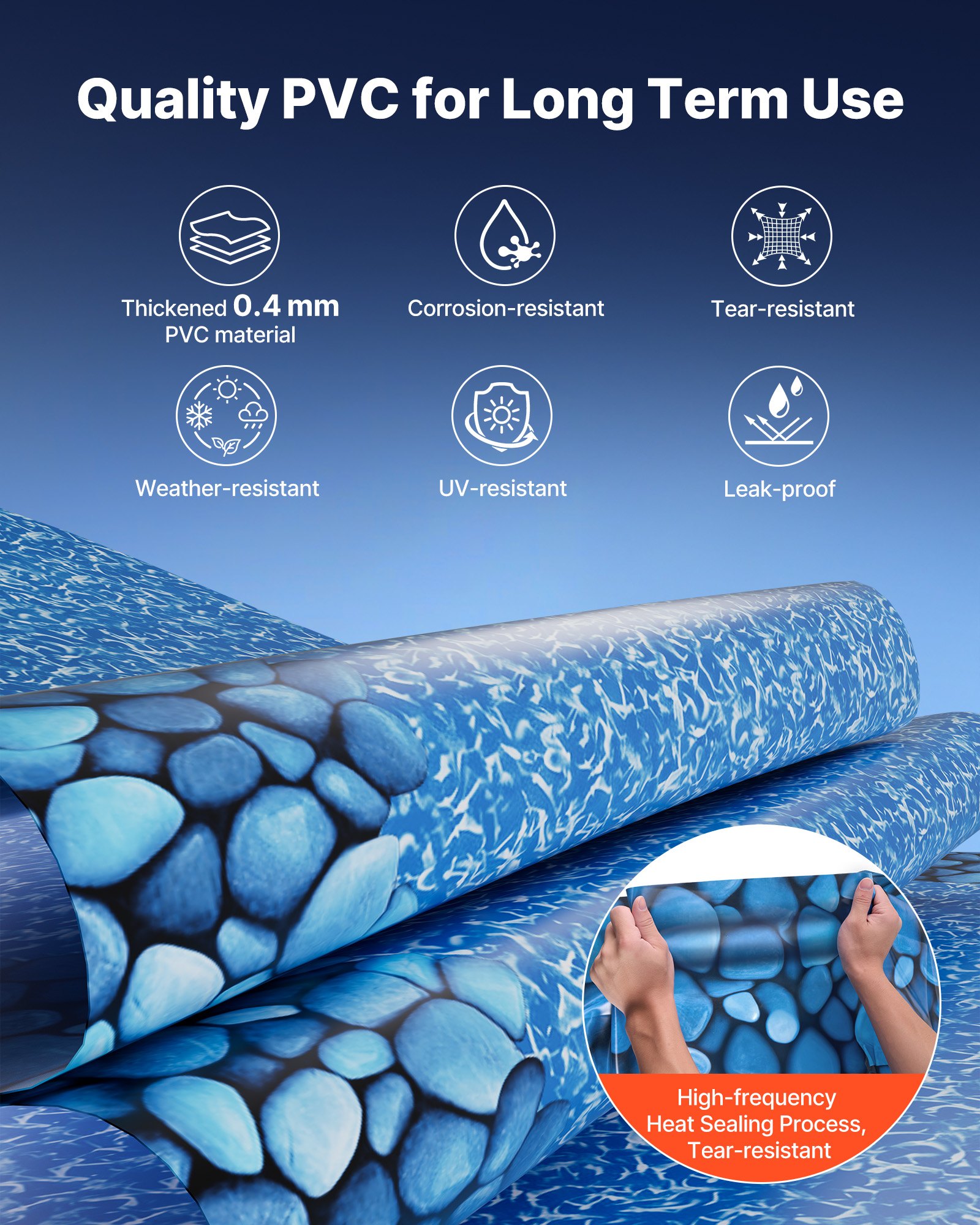 18ft Pool Liner, Round Overlap Swimming Pool Liner For 52 In Wall Height, Premium Vinyl, Easy Install With Leak-Proof Patches, Designed For Steel Sided Above-Ground,Outdoor, Boulder Swirl
