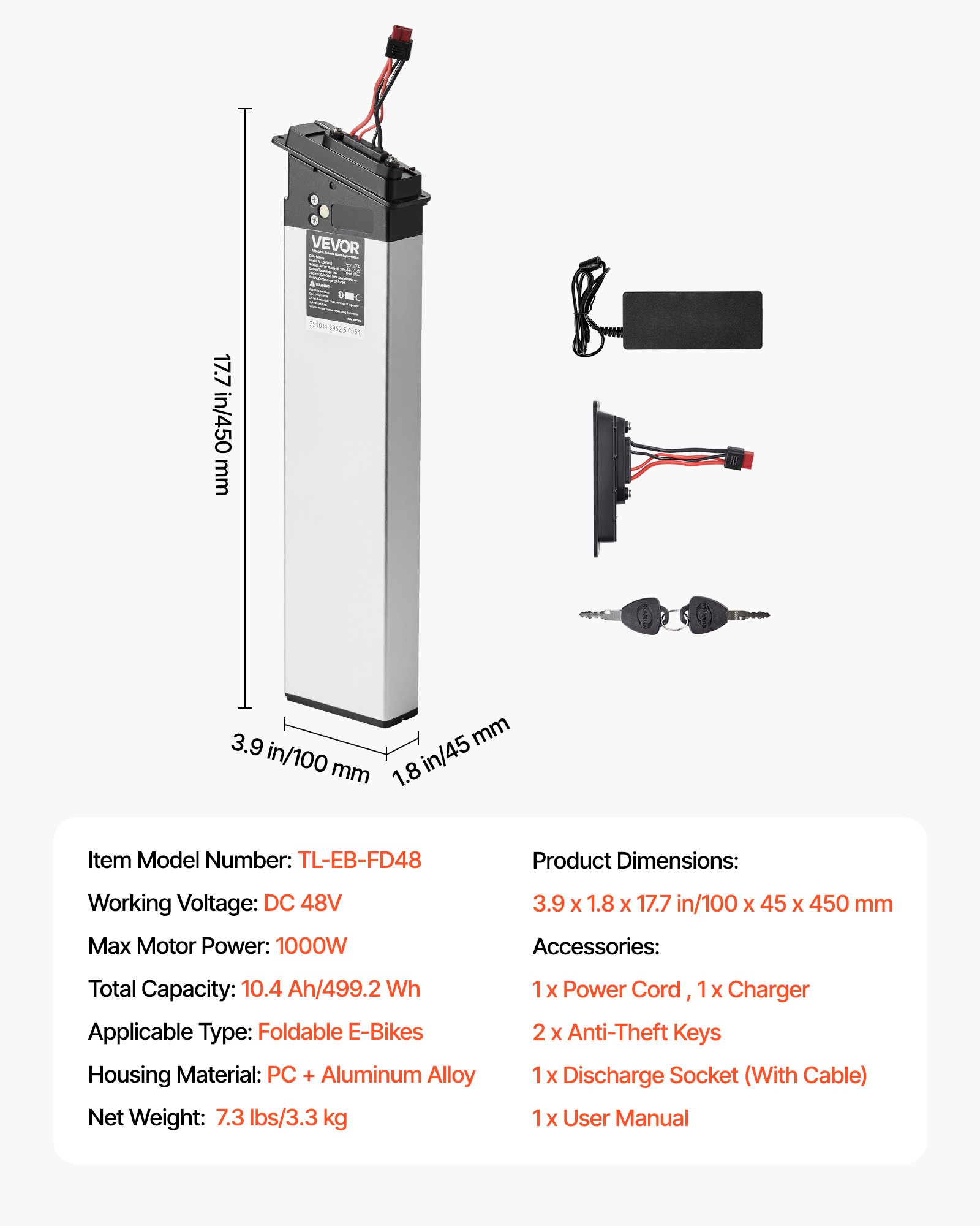 Folding Ebike Battery, 48V 10.4Ah Electric Bike Lithium Battery Pack With BMS...