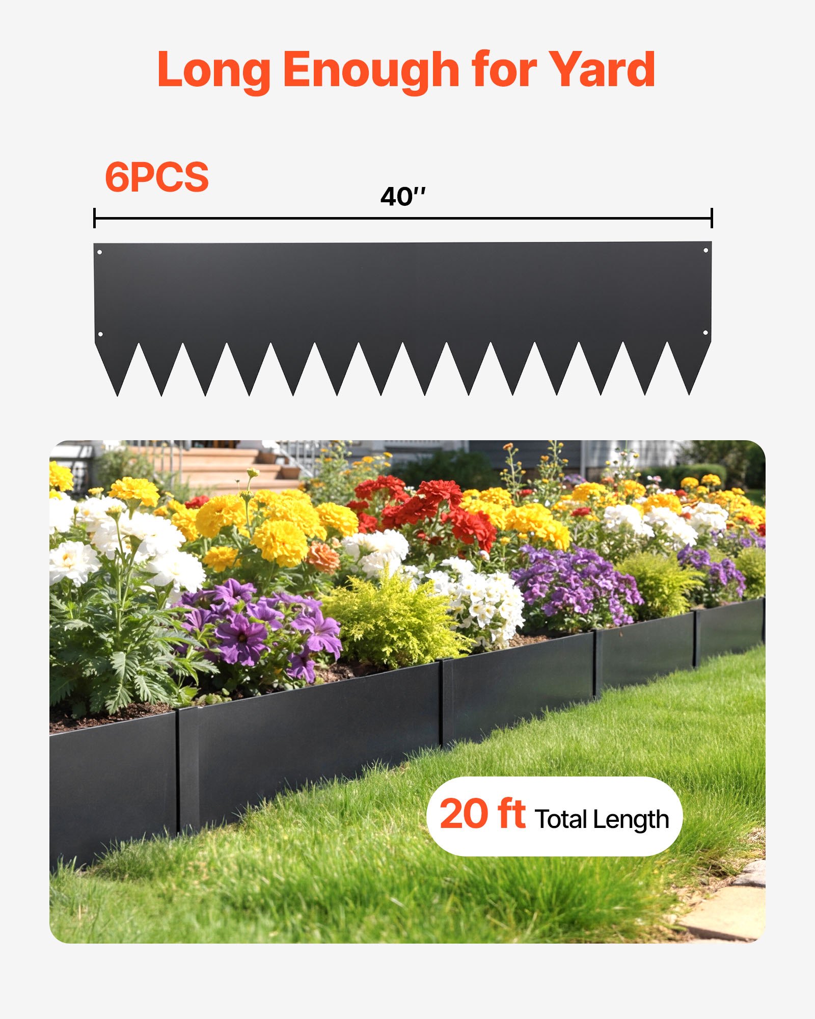 Galvanized Steel Landscape Edging, 6-Pack 40 X 10 Inch Metal Edging For Landscaping With 8 Mounting Clips, Heavy Duty Metal Garden Edge Border For Flower Bed, Yard Pathway, Black