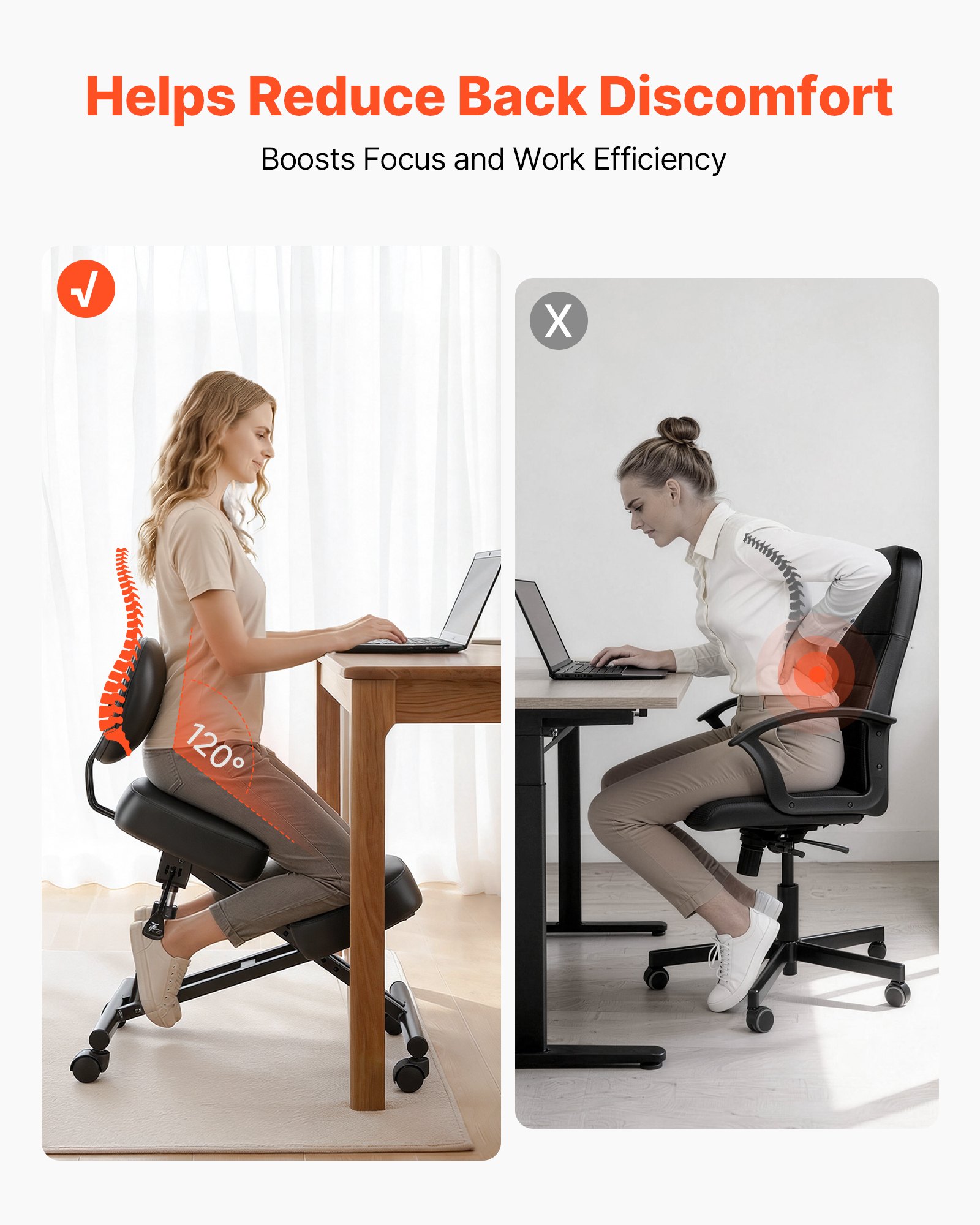 Ergonomic Kneeling Chair with Backrest & Wheels β photo 5