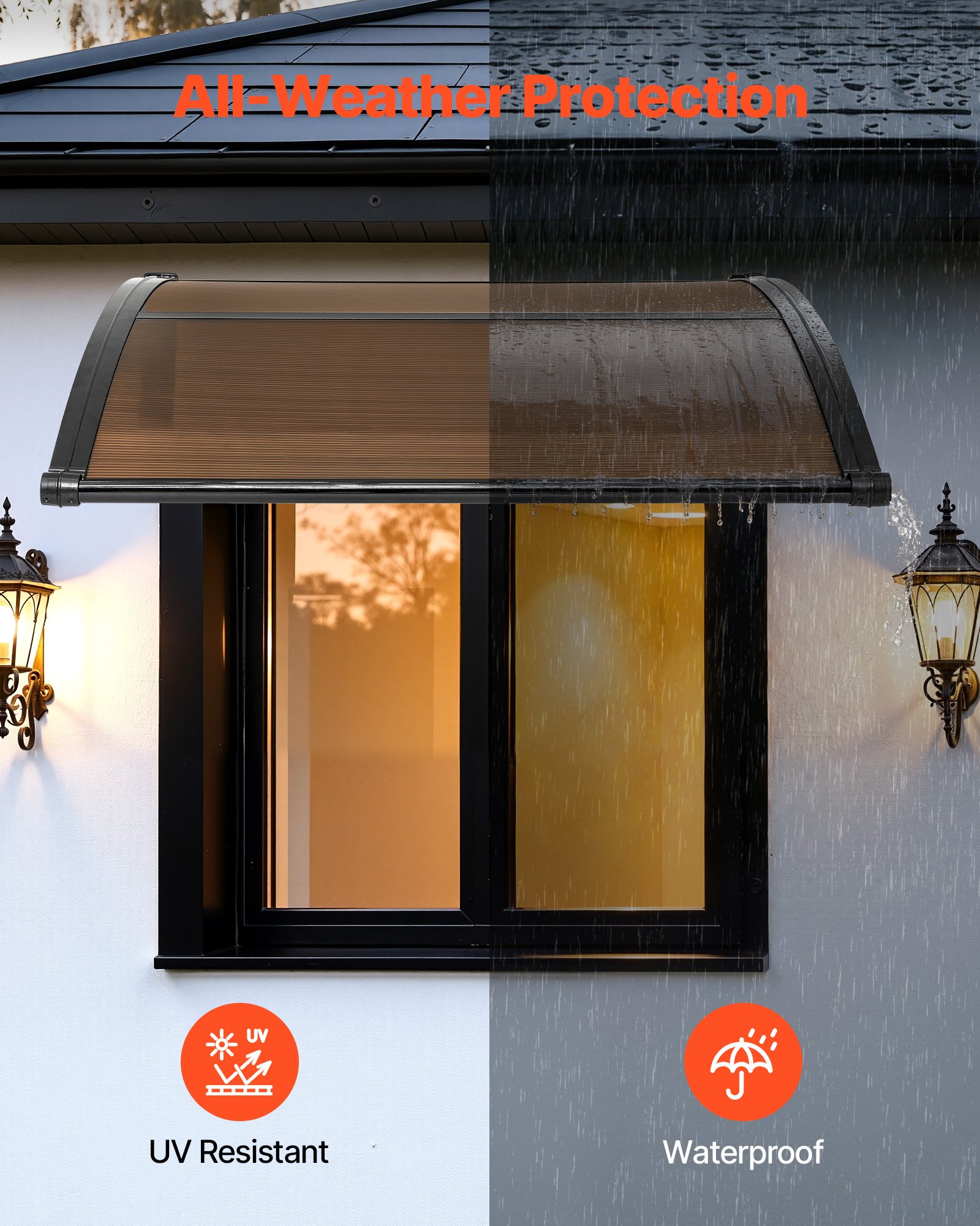 Awnings For Door Entrance, , Exterior Front Door Window Awnings With Drainage & ABS Bracket, Rain Snow Sun… - 4
