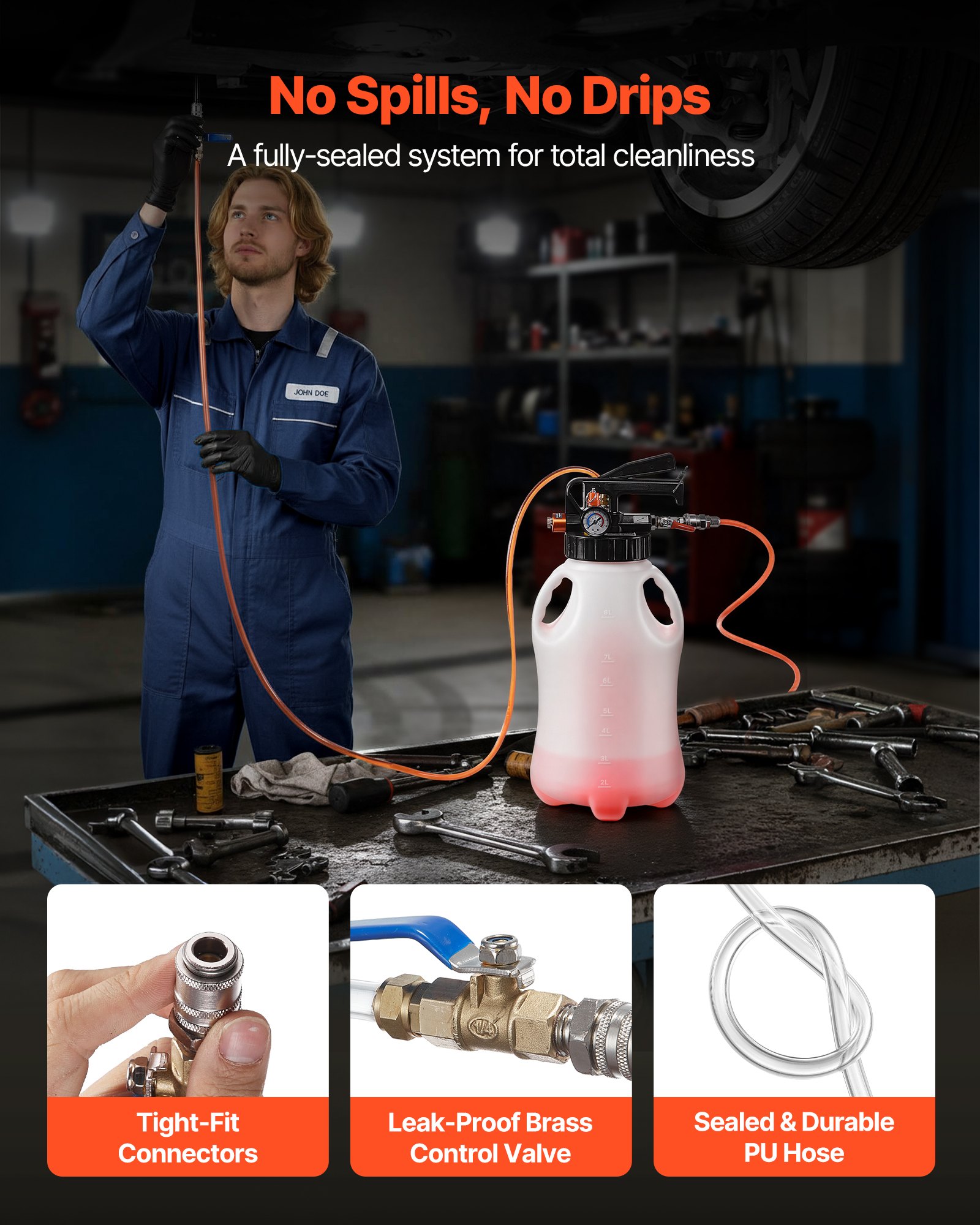 Transmission Fluid Pump, 8 L Pneumatic Oil Fluid Extractor, ATF Refill Dispenser Transfer Pump With 15 ATF Adapters, Oil Extractor Dispenser With HDPE Tank For Cars, Boats, Lawn Mowers image 2