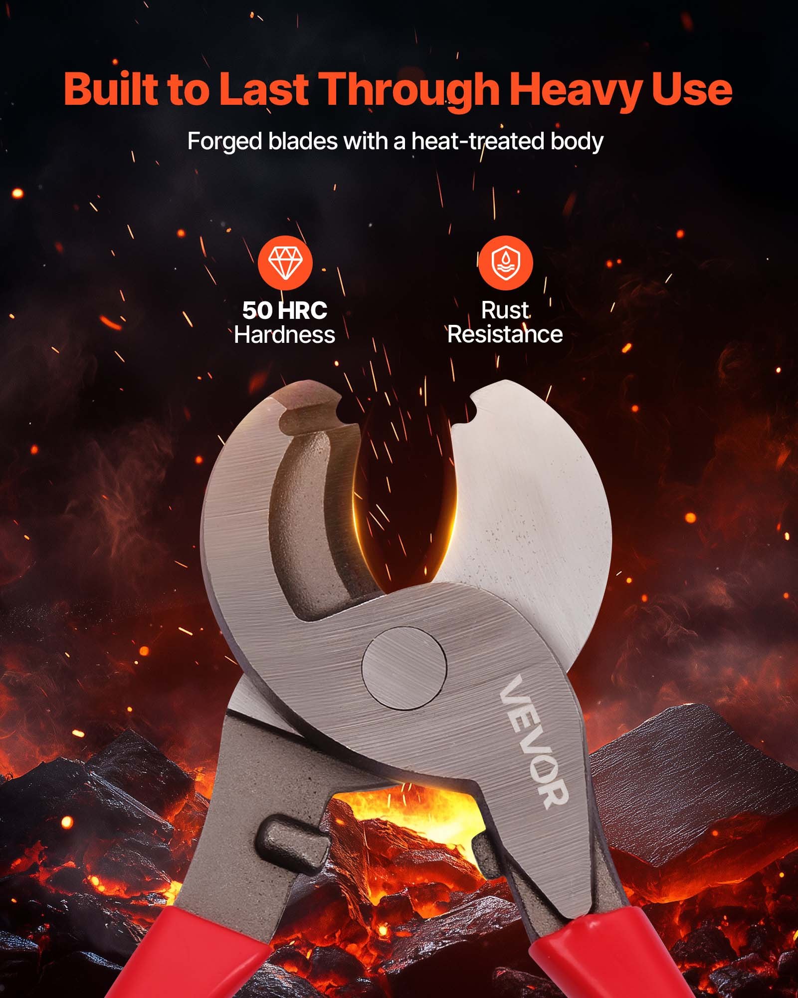 High Leverage Cable Cutter, 9-1/4 In Compact, Forged Blades And PVC-Coated Handles, Heavy Duty Cable Cutting Pliers Tool For 4/0 AWG Aluminum, 2/0 AWG Soft Copper And 100-Pair 24AWG Comm Cables 2