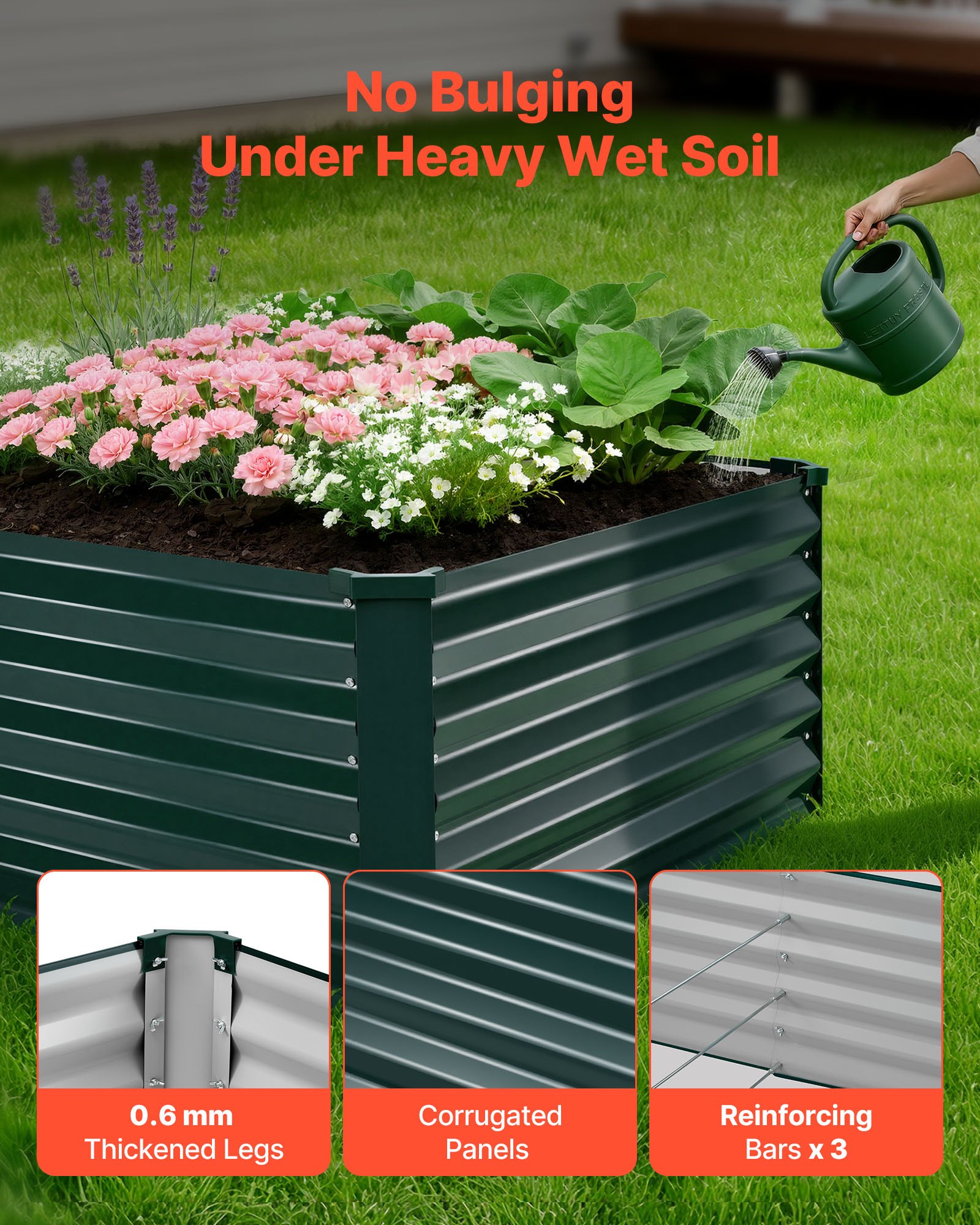 Galvanized Raised Garden Bed, 6.67 X 3.35 X 1.51 Ft, Rectangular Metal Planter Box Kit Outdoor, Rustproof Elevated Planting Box With Gloves, Alu-Zinc, For Growing Flowers Vegetables, Dark Green