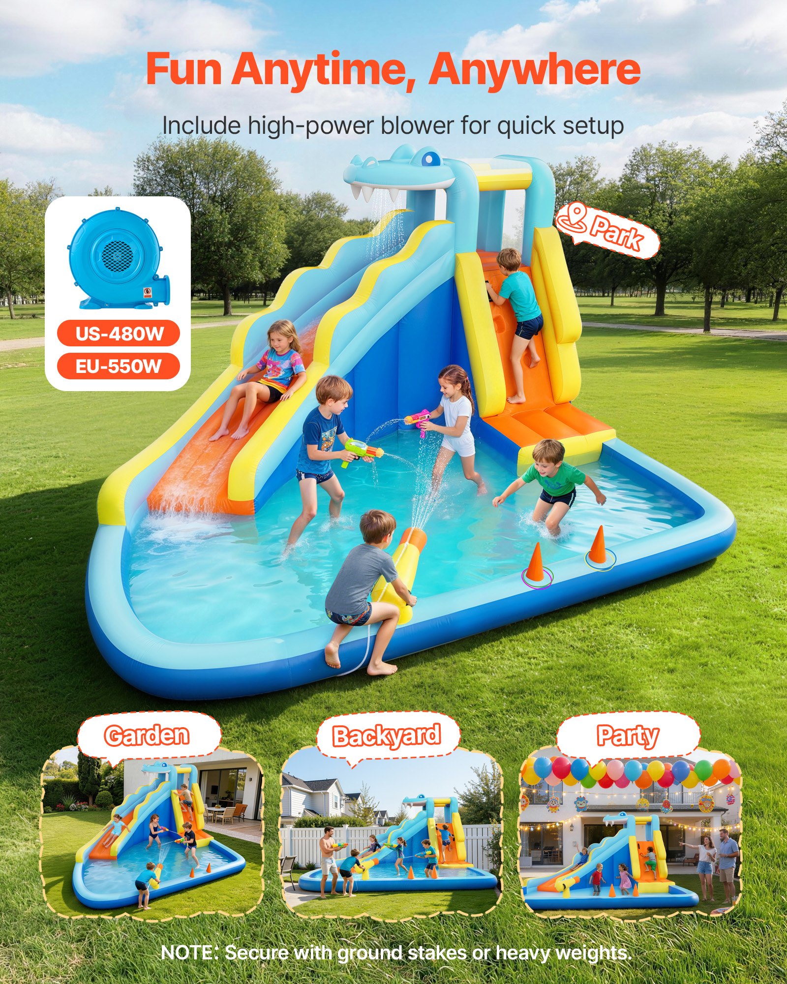Inflatable Bounce House, 11.6 X 13.1 X 7.7 Ft Inflatable Bounce House Water Slide, Bouncer Castle With Bounces Zone, Climbing Wall, Splash Pool & Water Ring Toss, For 3 To 4 Kids Ages 3 To 8
