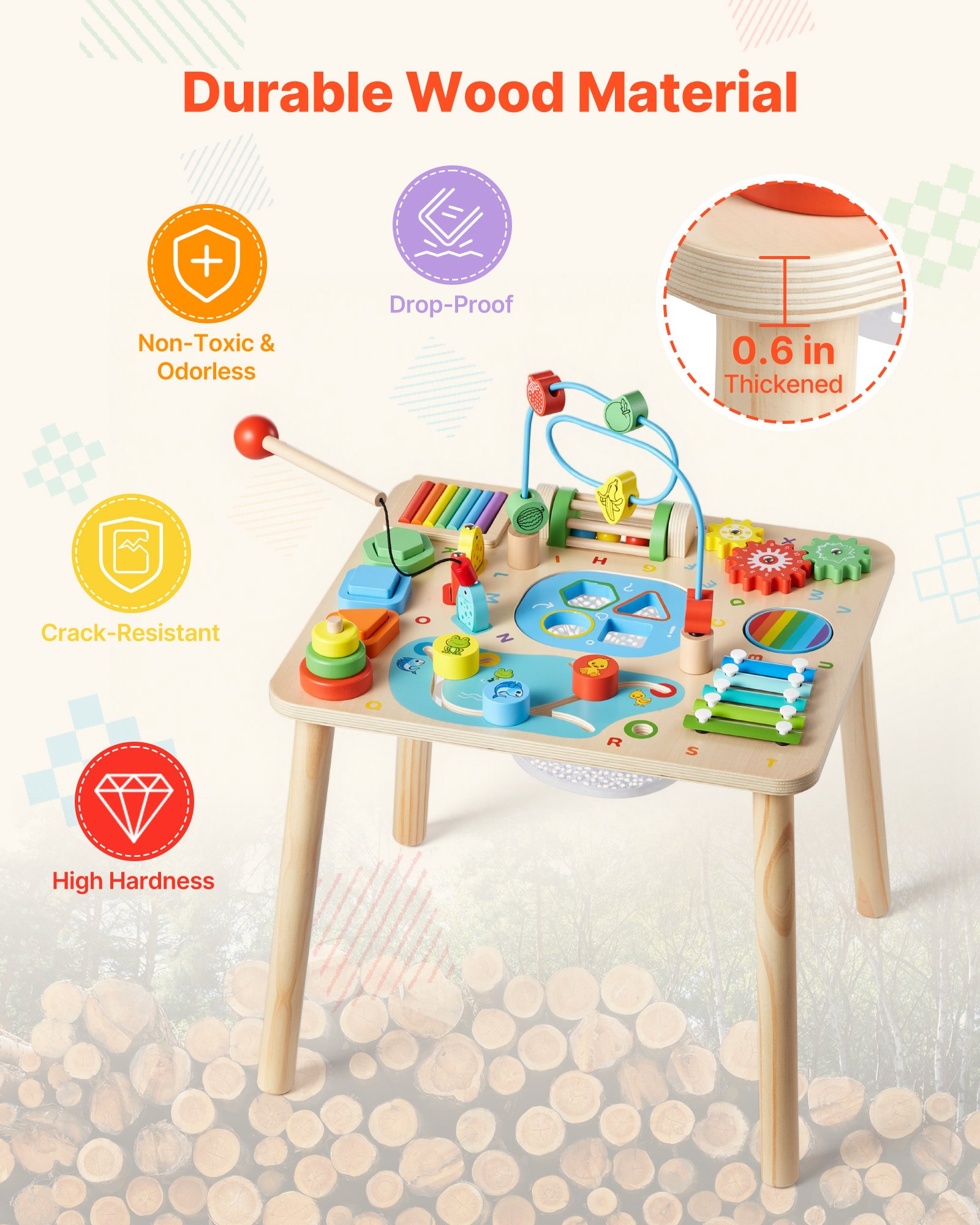 Montessori Activity Table For Toddler 1-3 Years Old, 13 In 1 Wooden Learn Activity Desk, Baby Play Table… image 4