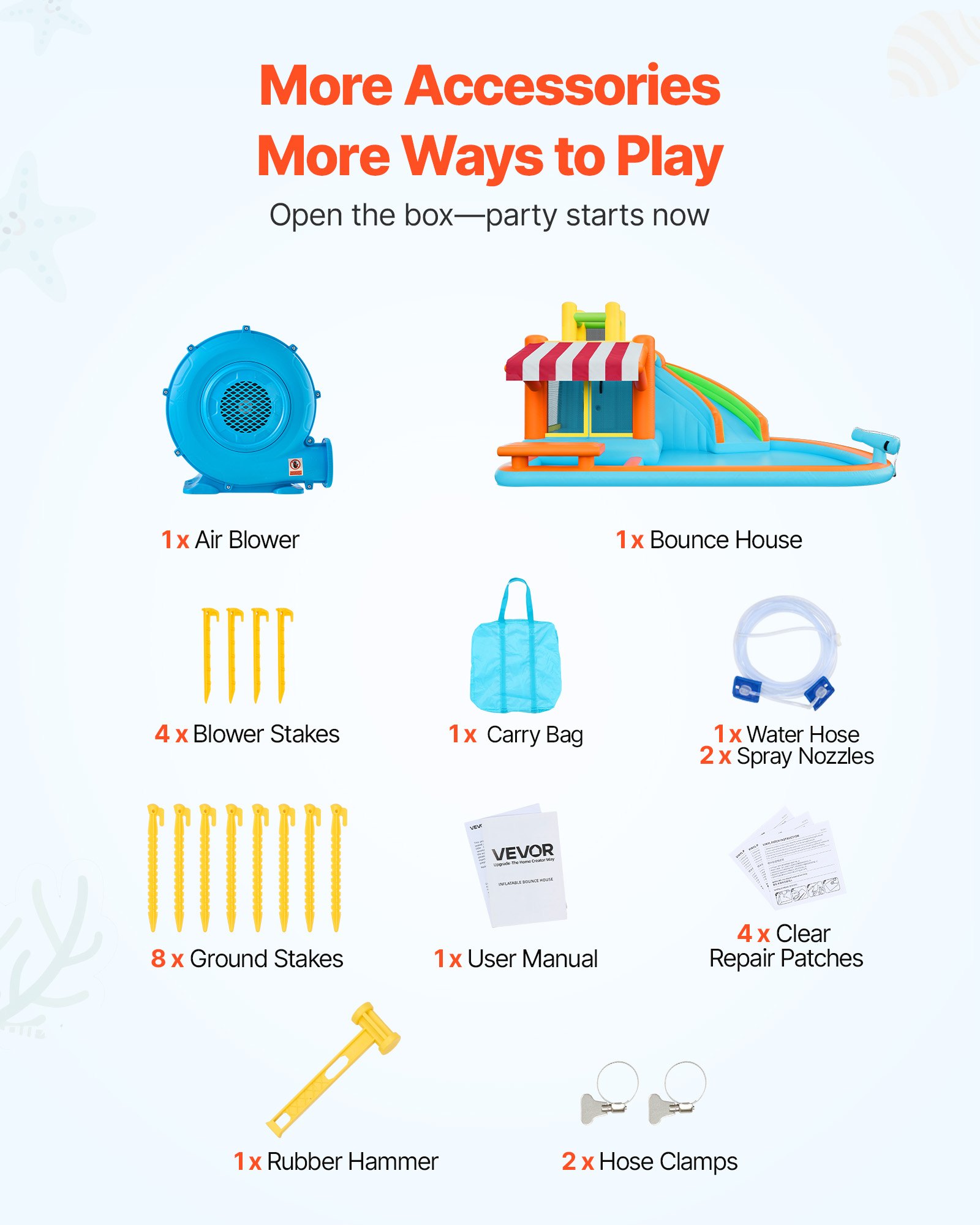 Inflatable Bounce House, 14.9 X 12.8 X 7.8 Ft Inflatable Bounce House Water Slide, Bouncer Castle With Castle Bounces, Tall Slide, Splash Pool & Pretend Market Booth, For 3 To 4 Kids Ages 3 To 8