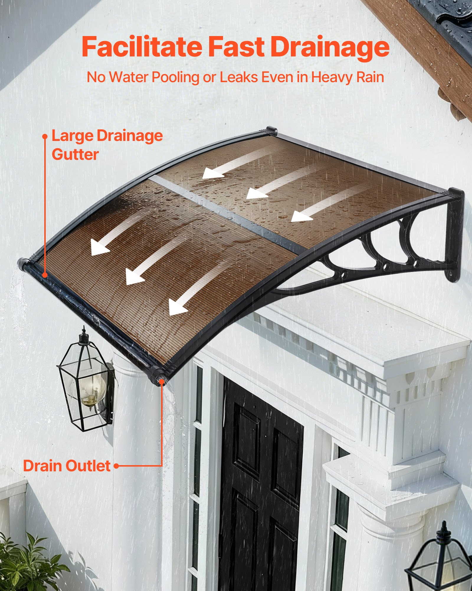 Awnings For Door Entrance, , Exterior Front Door Window Awnings With Drainage & ABS Bracket, Rain Snow Sun… - 3