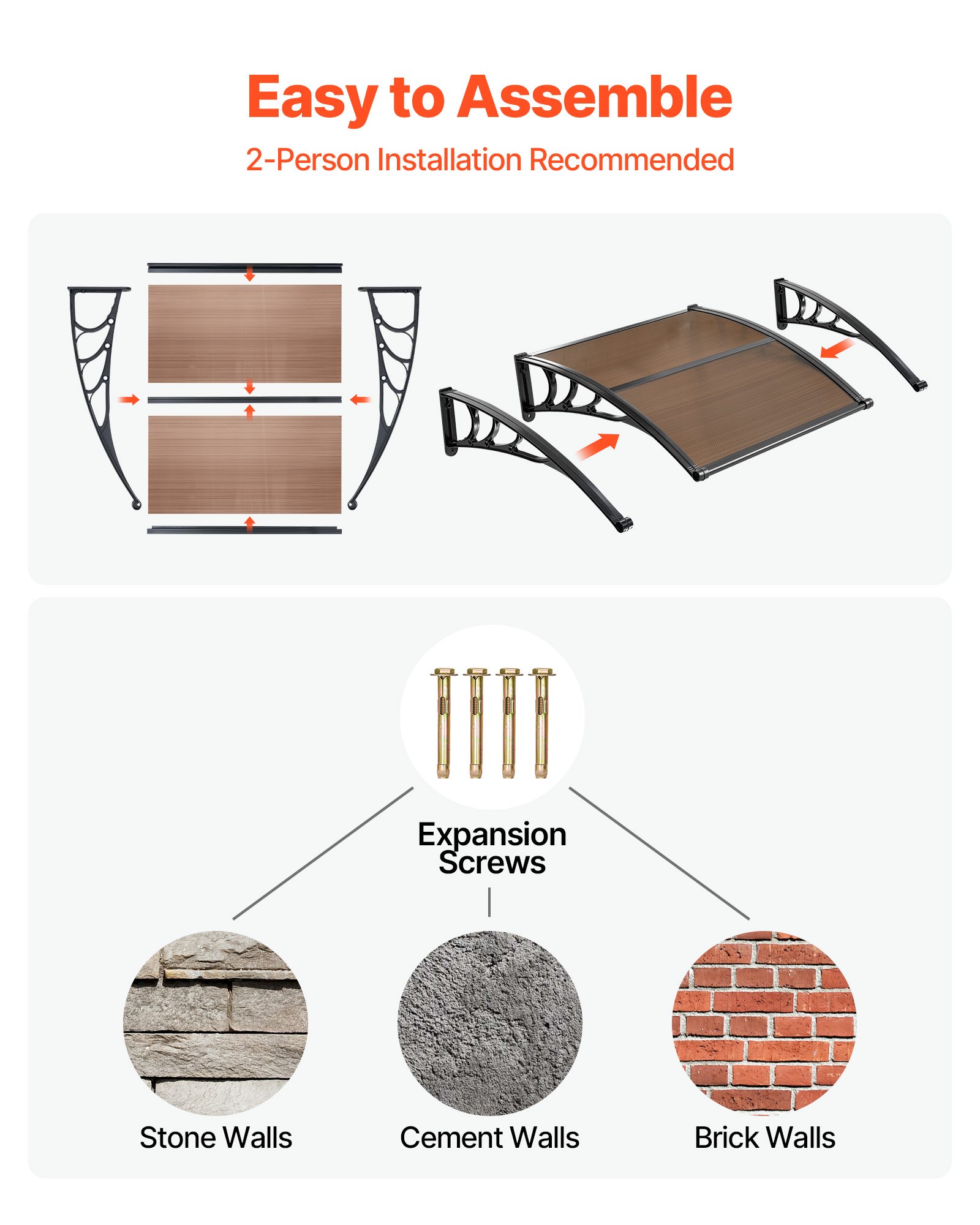 Awnings For Door Entrance, , Exterior Front Door Window Awnings With Drainage & ABS Bracket, Rain Snow Sun… - 6