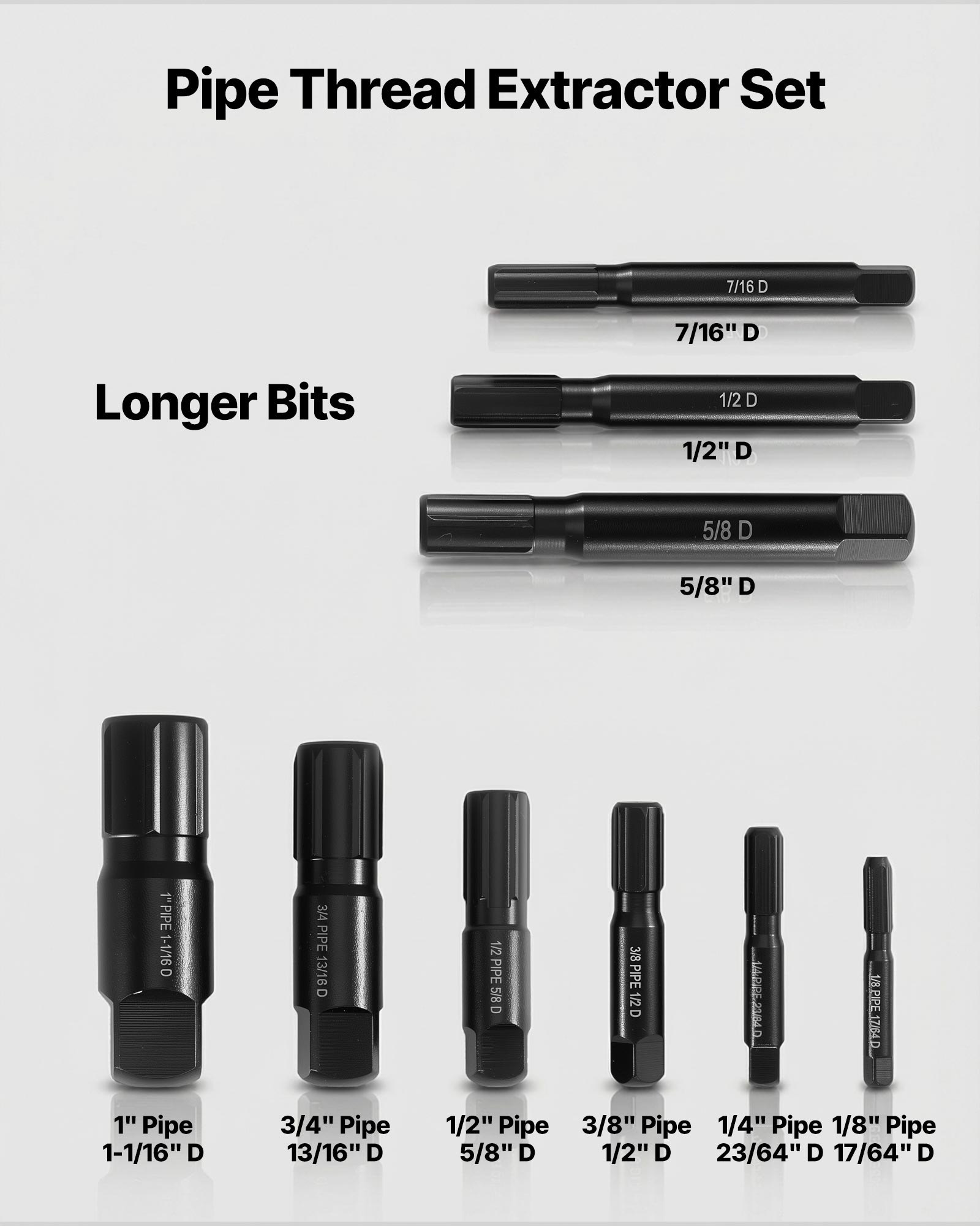 Pipe Extractor Set, 9 Pieces Heavy Duty Steel Broken Pipe Extractors, With Solid Storage Case, Cr-Mo Steel For Removing 1/8" To 1" Damaged Threaded Pipes And Fittings, For Plumbers Mechanics DIY