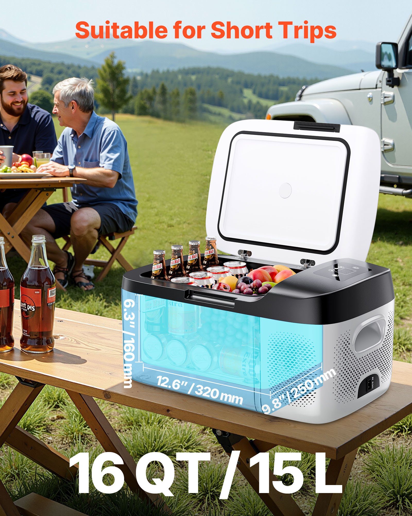 Car Refrigerator, DC 12/24V AC100-240V Compressor Electric Cooler, -4°F To 68°F Car Fridge With APP Control, 16 QT Cars Freezer For RVs, Campsites, Boats, Camping, Fishing, 60W Portable Freezer