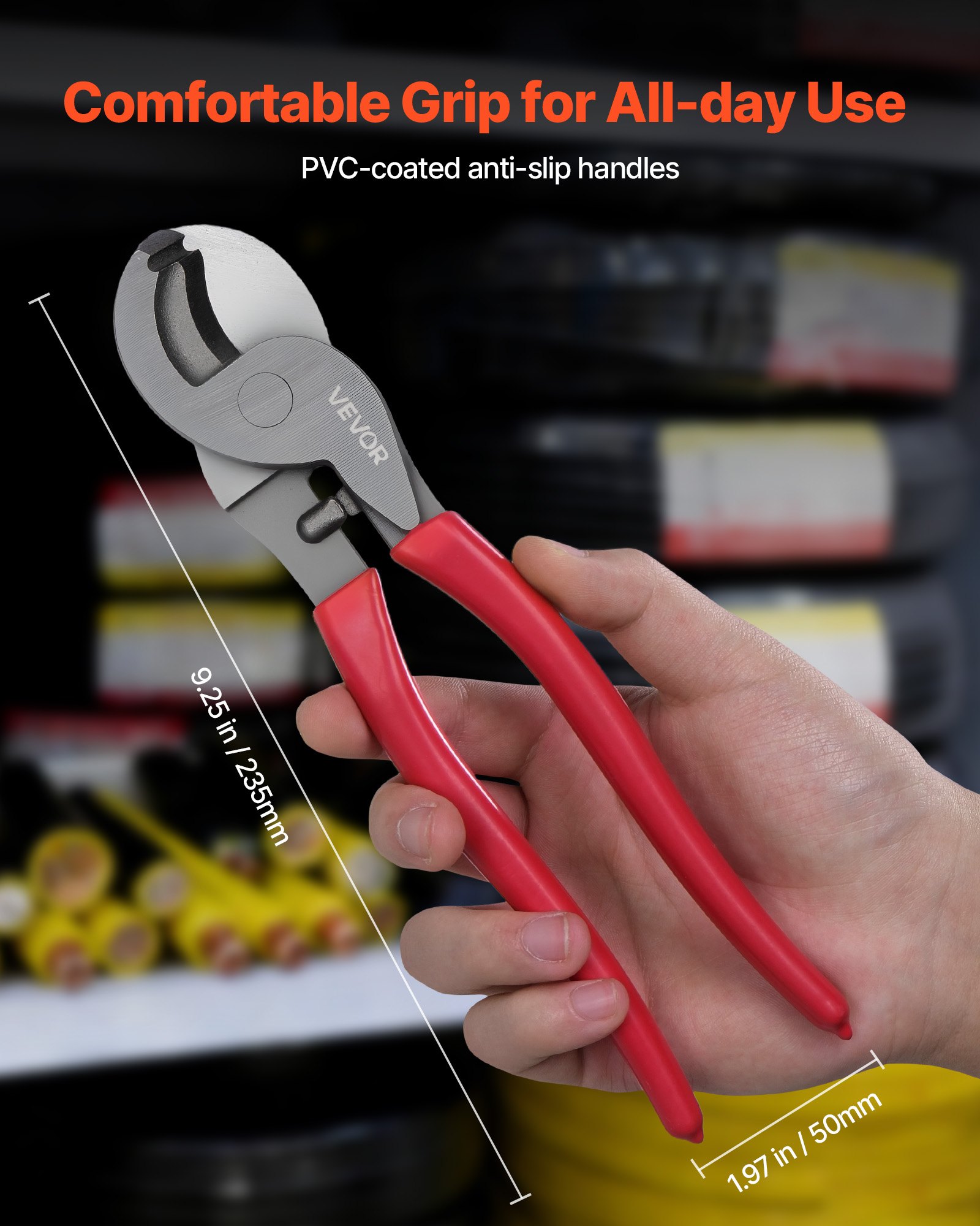 High Leverage Cable Cutter, 9-1/4 In Compact, Forged Blades And PVC-Coated Handles, Heavy Duty Cable Cutting Pliers Tool For 4/0 AWG Aluminum, 2/0 AWG Soft Copper And 100-Pair 24AWG Comm Cables 5