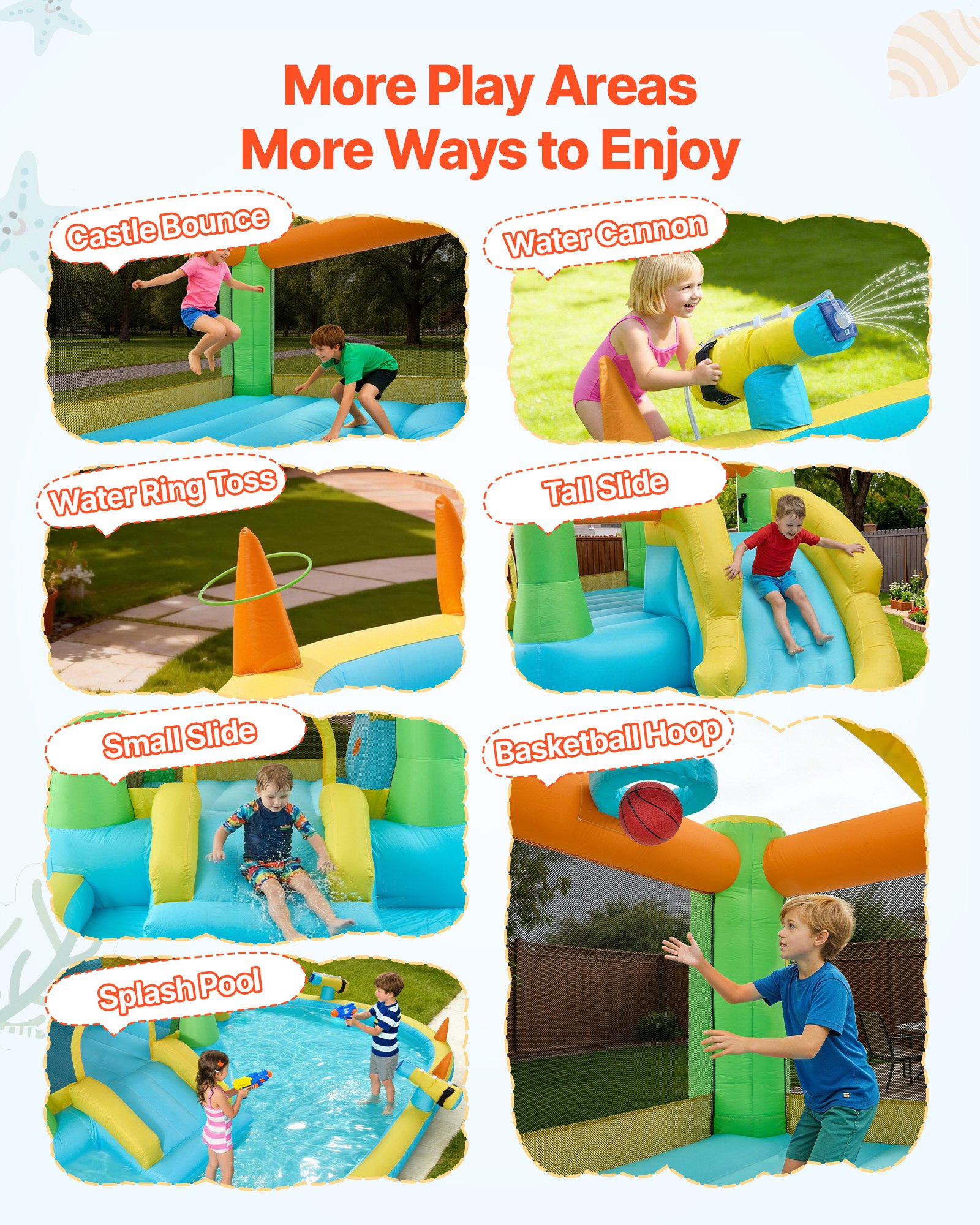 Inflatable Bounce House, 12.5 X 13.1 X 6.5 Ft Inflatable Bounce House Water Slide, Bouncer Castle With Castle Bounces, Basketball Hoop, Splash Pool & Water Ring Toss, For 3 To 4 Kids Ages 3 To 8