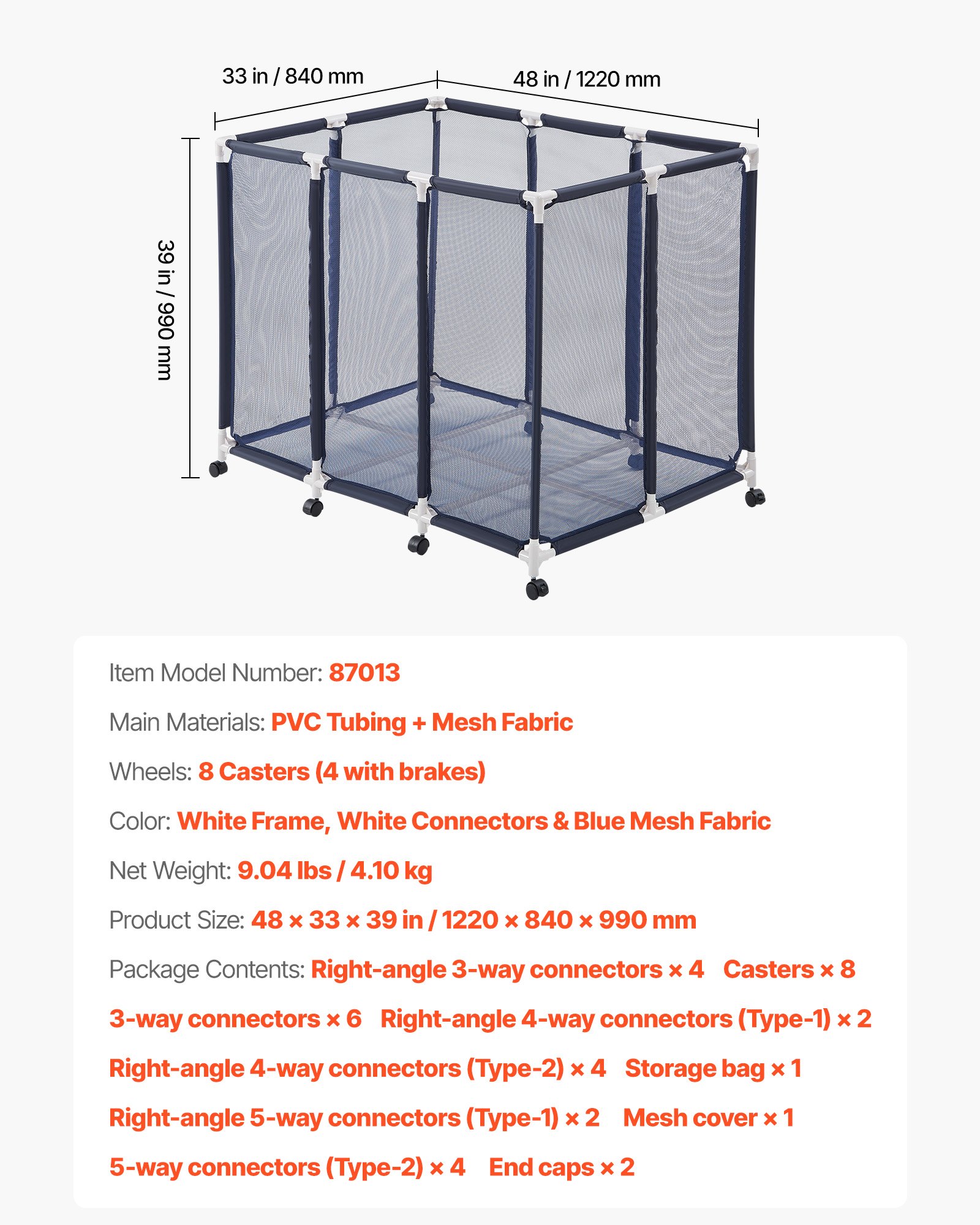 Pool Storage Bin, 48 X 33 X 39 In, Rolling Pool Float Storage Organizer With Casters, Durable Plastic Frame, Poolside Toys Noodles Holder, Breathable Mesh Basket For Swimming Pools
