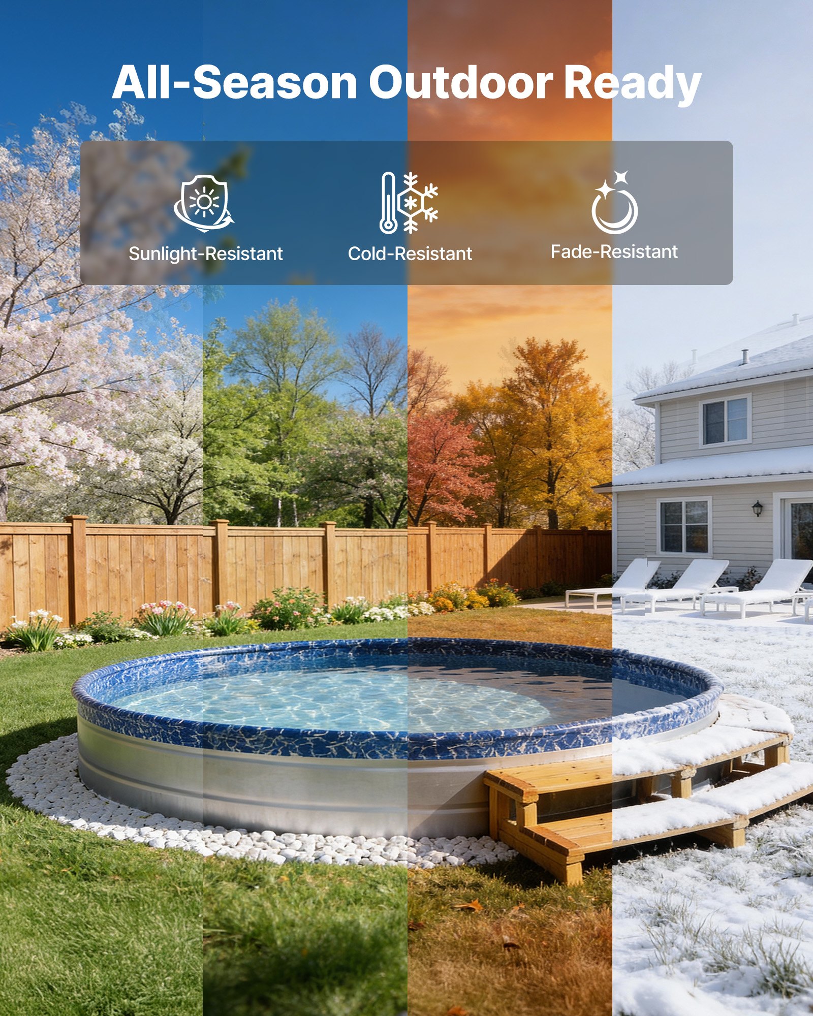 10ft Pool Liner, Round Overlap Swimming Pool Liner For 27.5 In Wall Height, Heavy Gauge Vinyl, Easy Install With Leak-Proof Patches, Designed For Steel Sided Above-Ground,Outdoor, Crystal