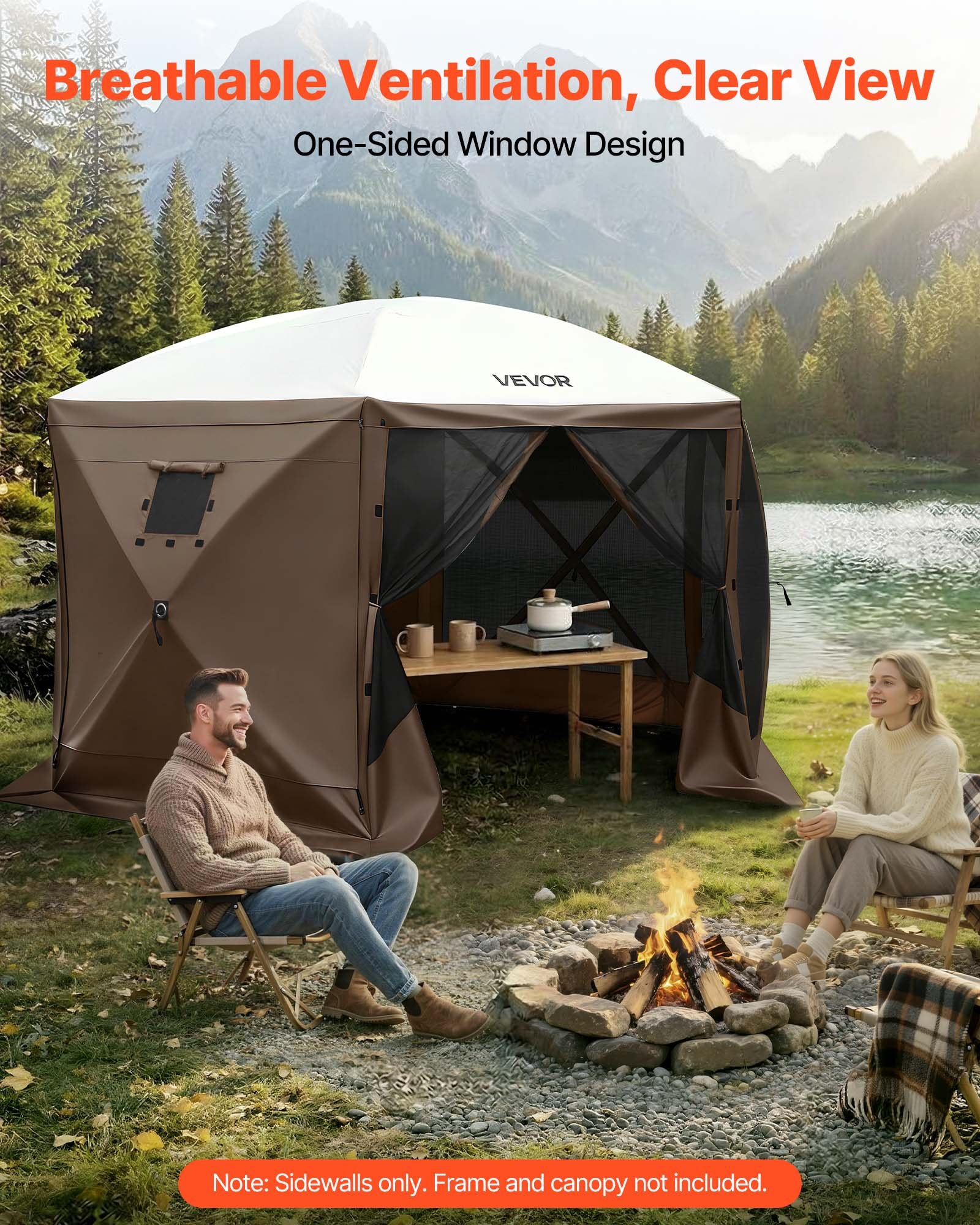 Canopy Sidewalls, 5.67 X 4.85 Ft, Canopy Tent Walls With Waterproof And Sunlight Protection Layer, One-Sided Window Design, Fit For Outdoor Event Tents, Vendor Booths (3 Sidewalls Only, Brown)