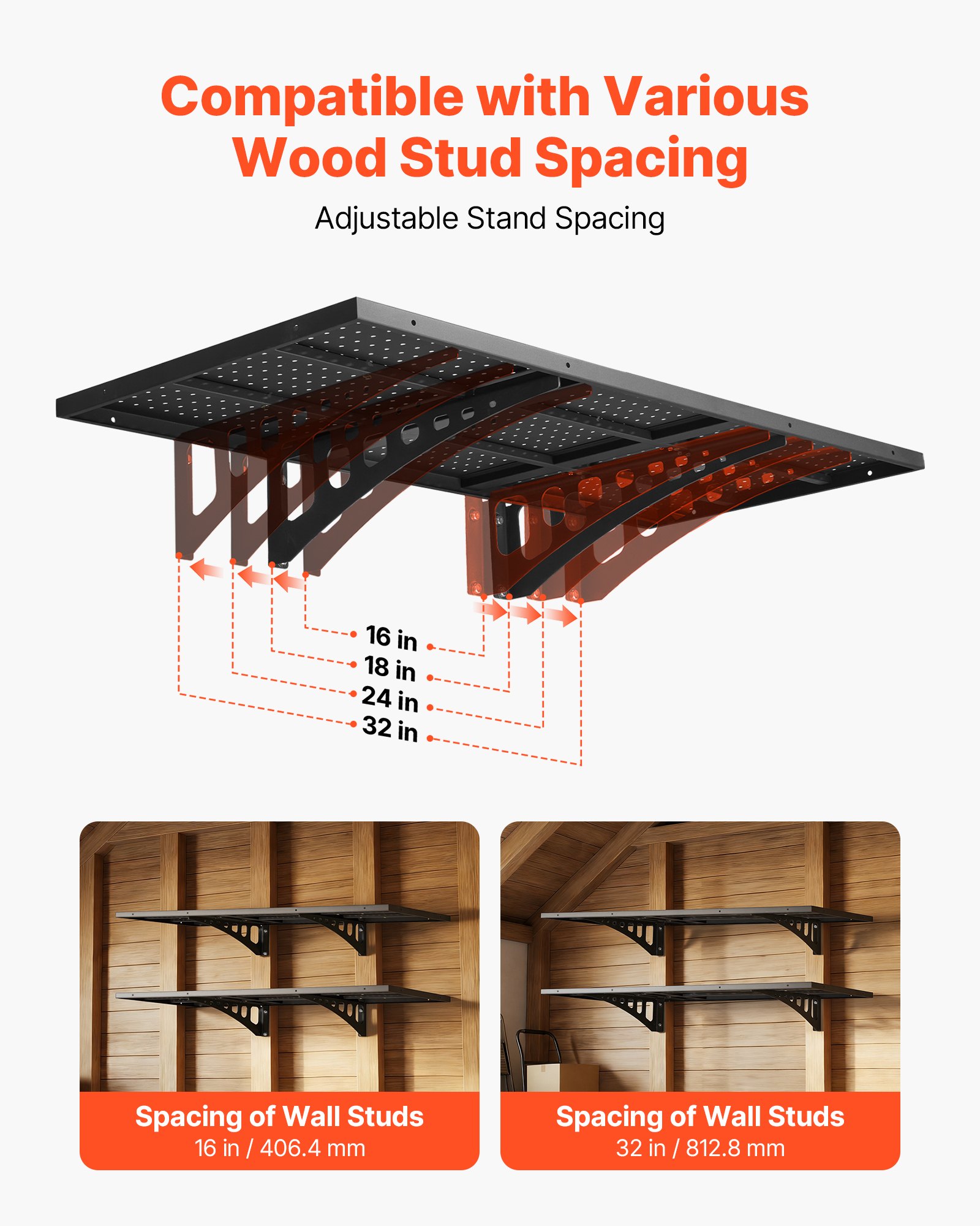 2-Tier Heavy Duty Wall Garage Shelving, 1.64 X 4 Ft Steel Wall Mounted Shelving Unit, 19.68 X 48 Inch Per Shelf Floating Storage Metal Rack For Garage With 560 Lbs Total Weight Capacity, Black