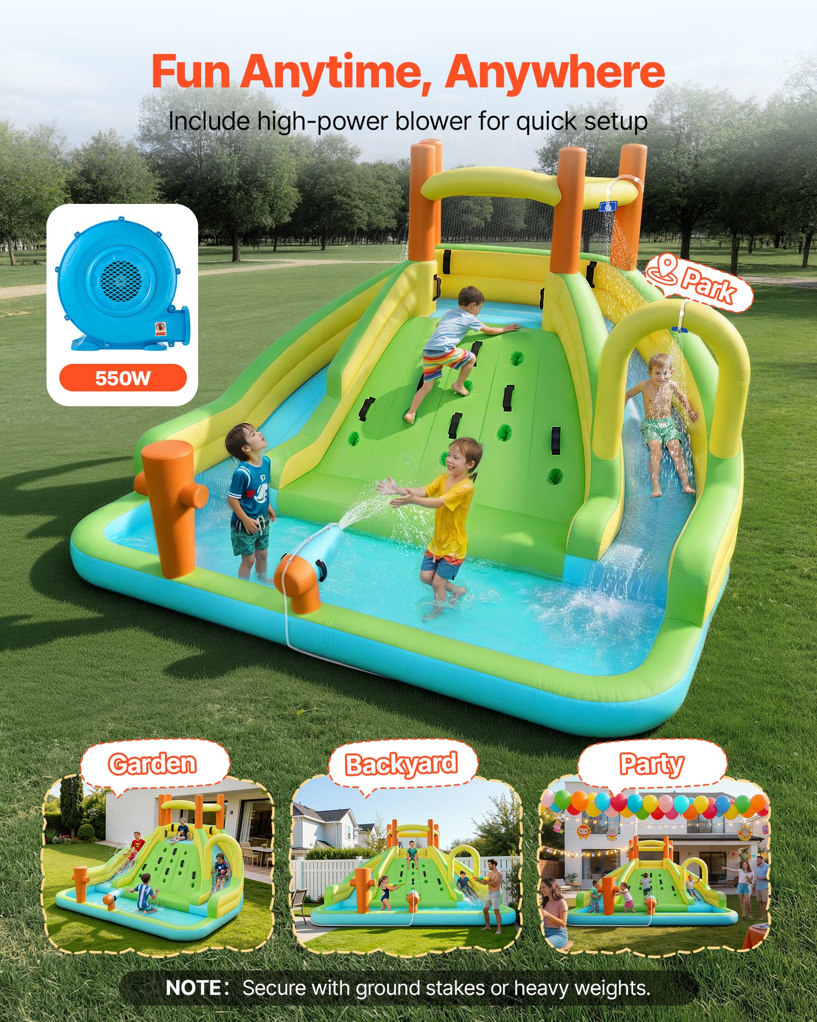 Inflatable Bounce House, 13.3 X 11.4 X 8.4 Ft Inflatable Bounce House Water Slide, Bouncer Castle With Climbing Wall, Double Tall Slides, Splash Pool & Mini Soccer, For 3 To 4 Kids Ages 3 To 8