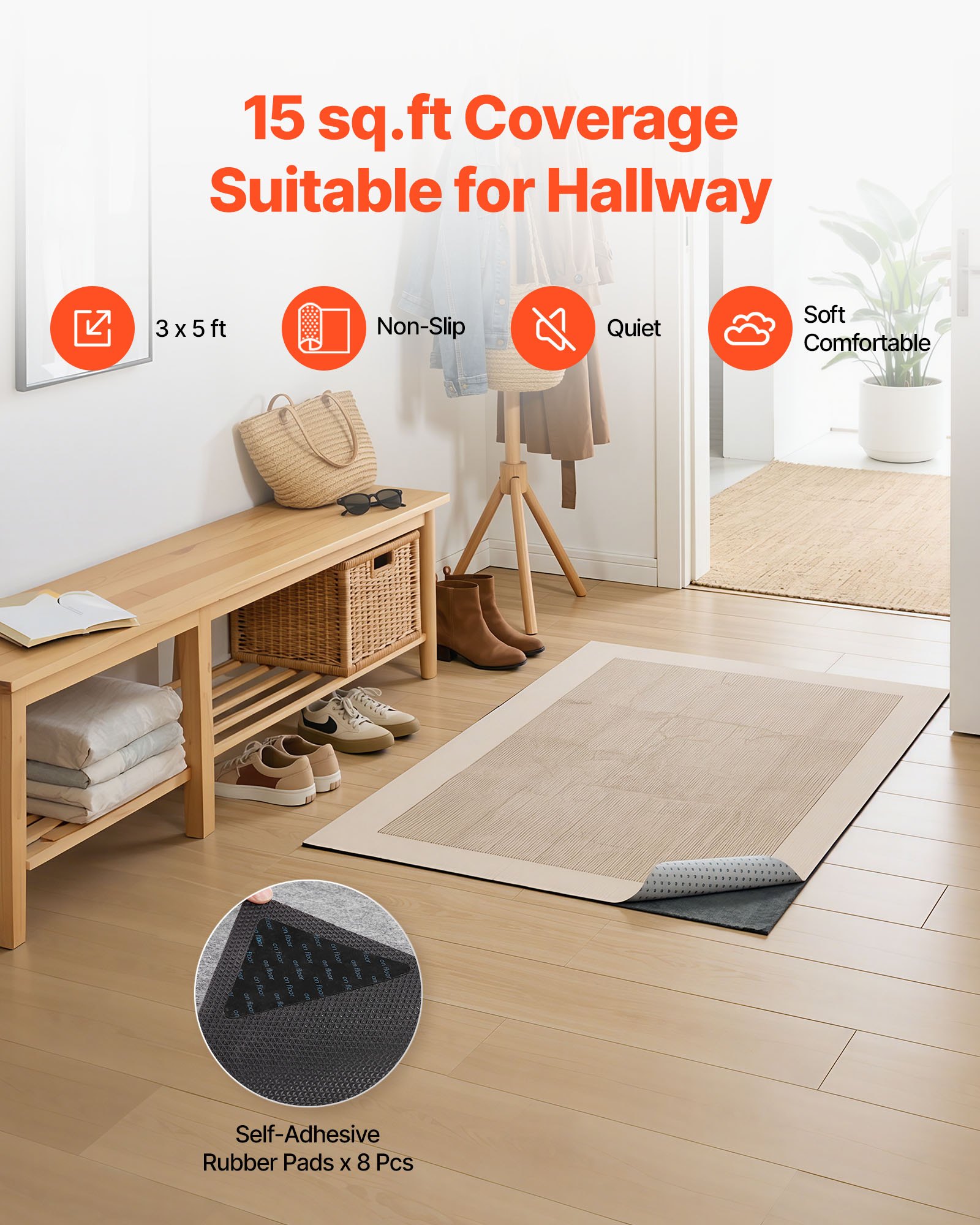 Rug Pad 3 X 5 Ft, Non-slip Carpet Area Pad, Rug Mat Padding With Dual Surface Felt Cushion & Rubber Gripper, Hardwood Floor Protection For All Floors, Finishes, Keeps Carpets In Place