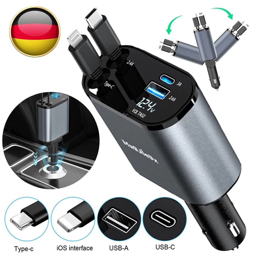 Support pan European shipping--Car USB Cigarette Lighter Fast Charger (120W 4-Port Retractable Cable)